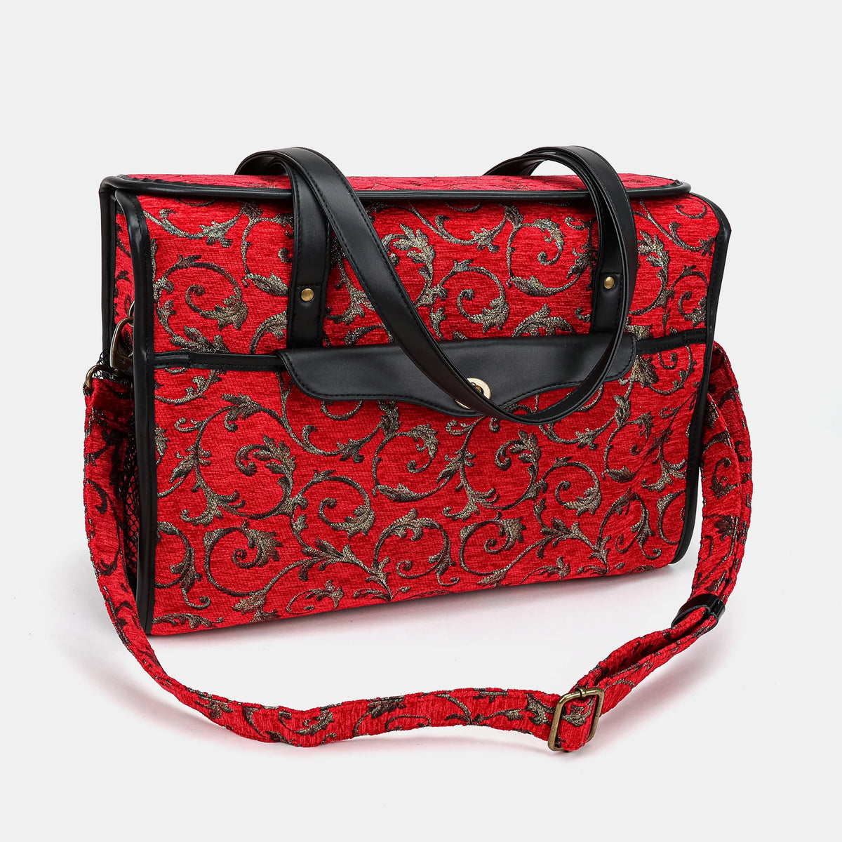 Vintage Scroll Red Vintage Carpet Diaper Bag Carpetbag of America with shoulder strap