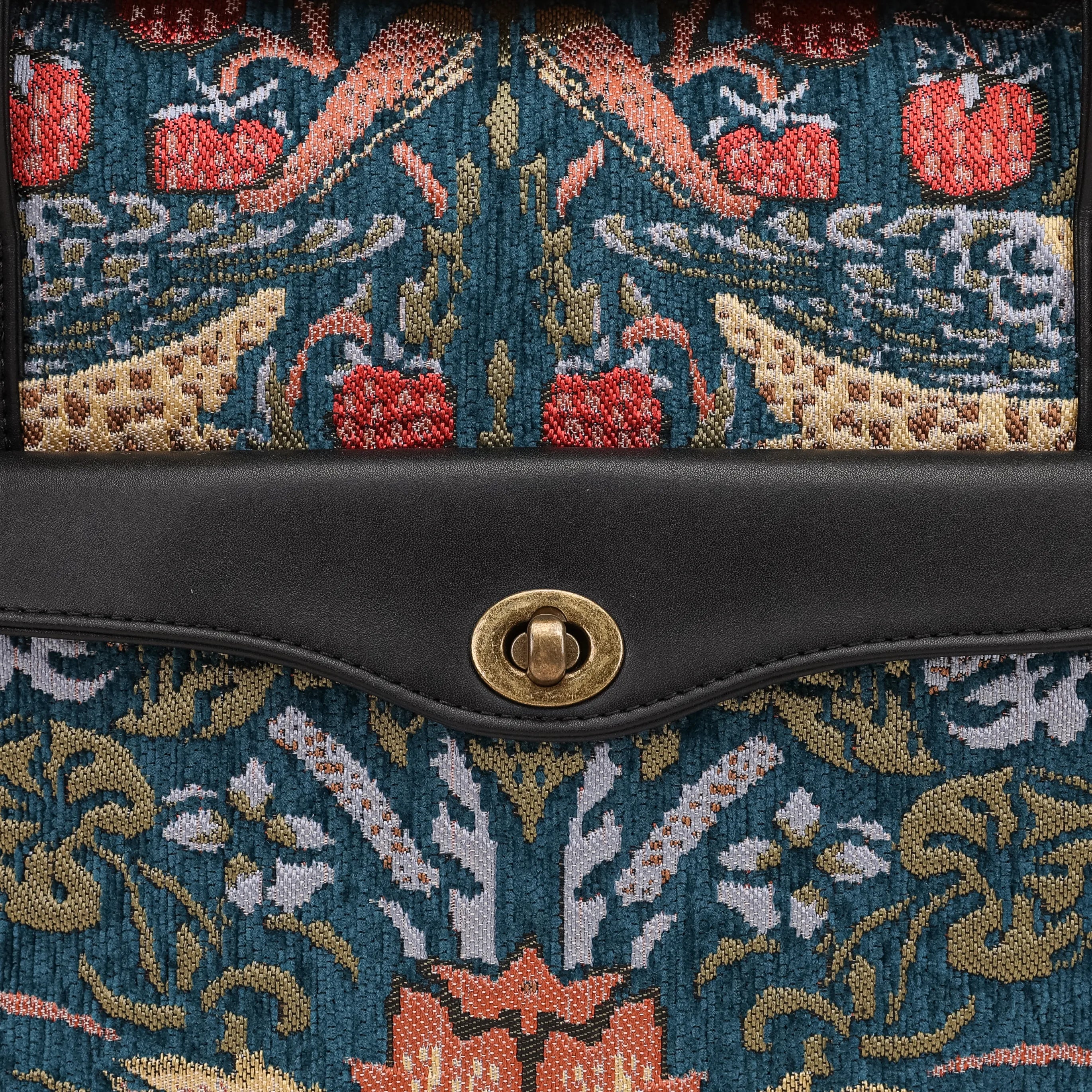William Morris Strawberry Thief Vintage Carpet Diaper Bag of America closure