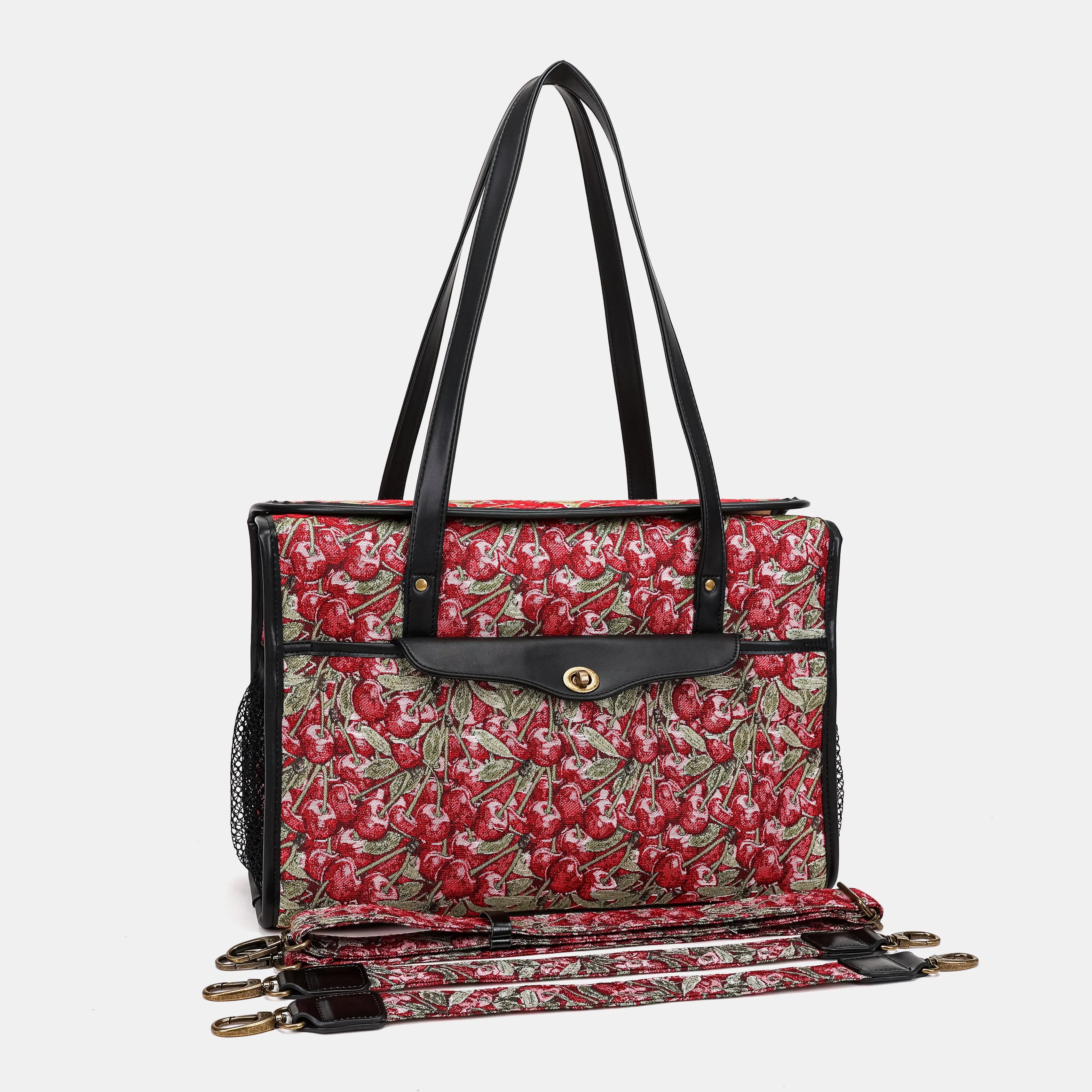 Cherry Cascade Vintage Carpet Diaper Bag Carpetbag of America with straps