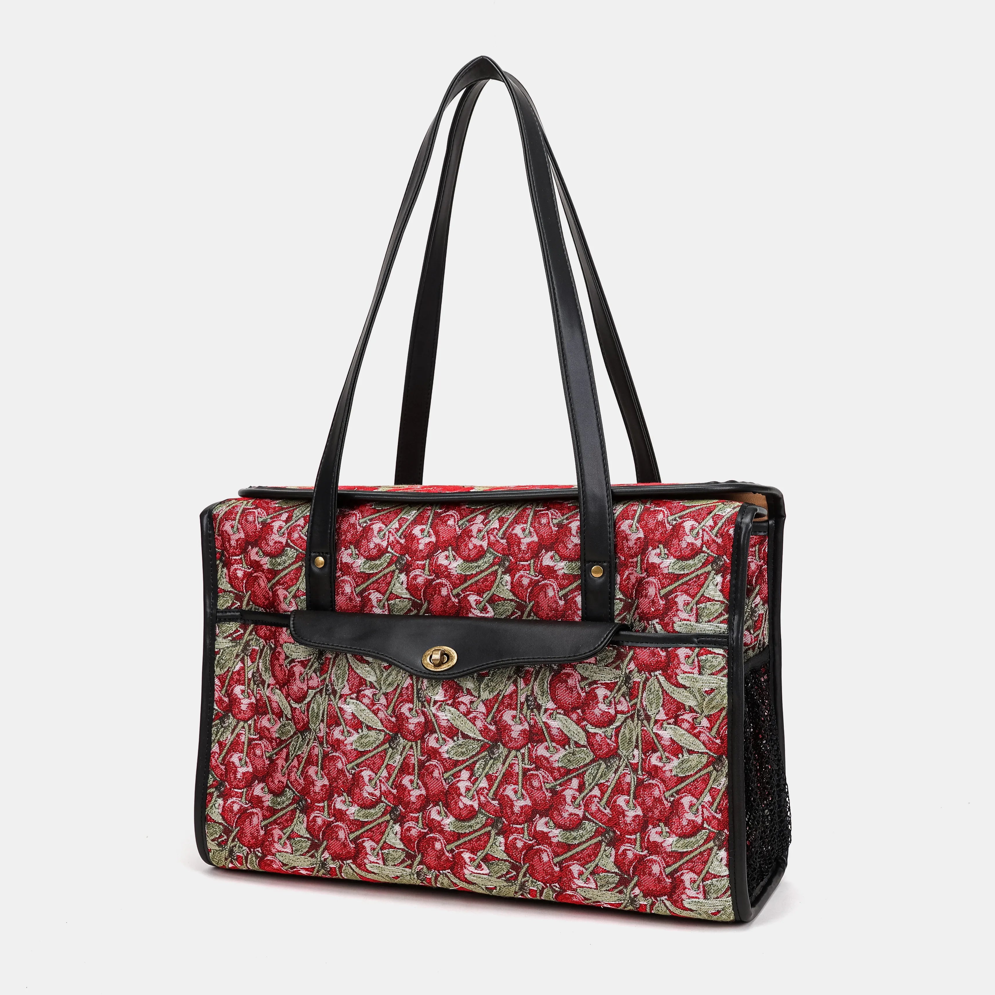 Cherry Cascade Vintage Carpet Diaper Bag Carpetbag of America front side