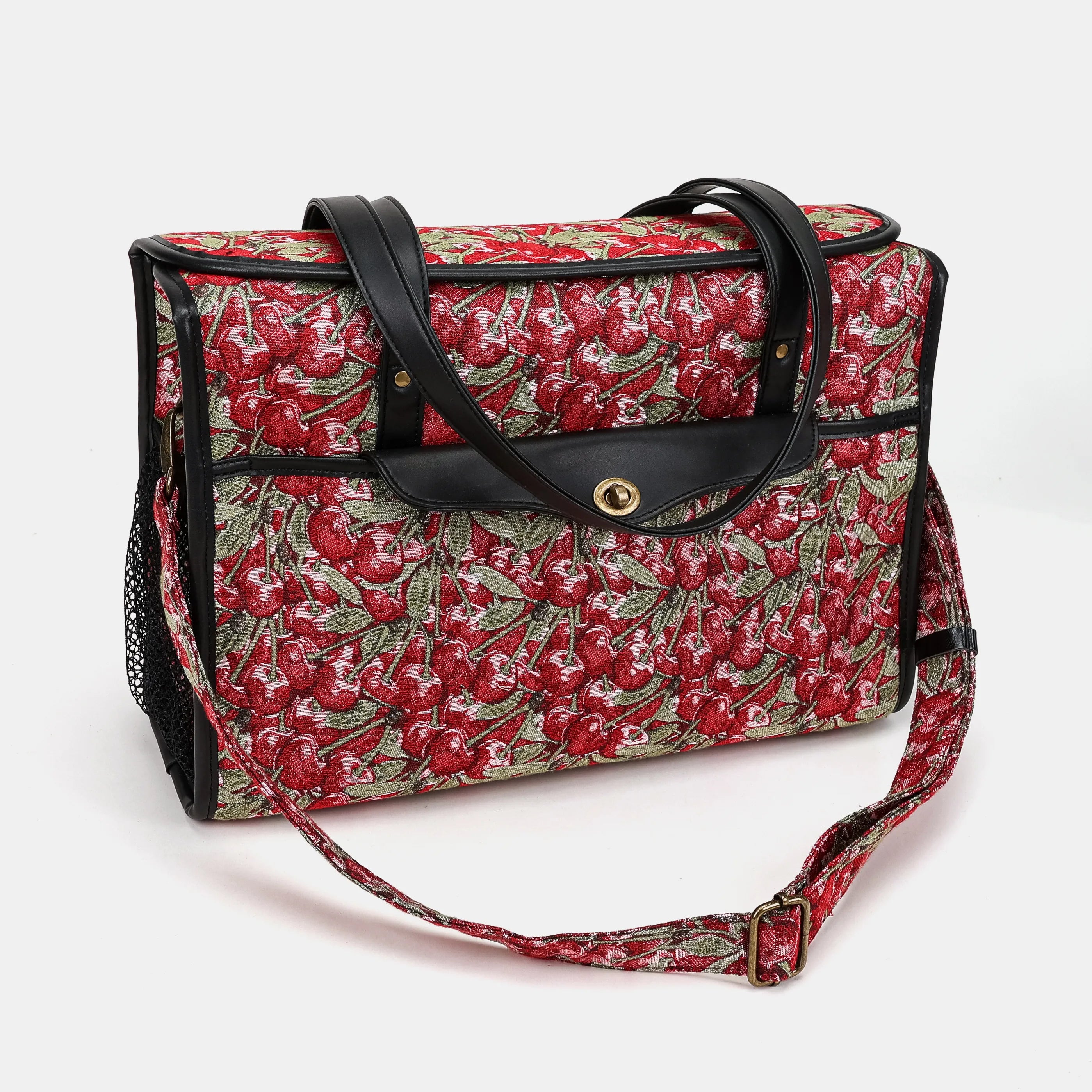 Cherry Cascade Vintage Carpet Diaper Bag Carpetbag of America with shoulder strap