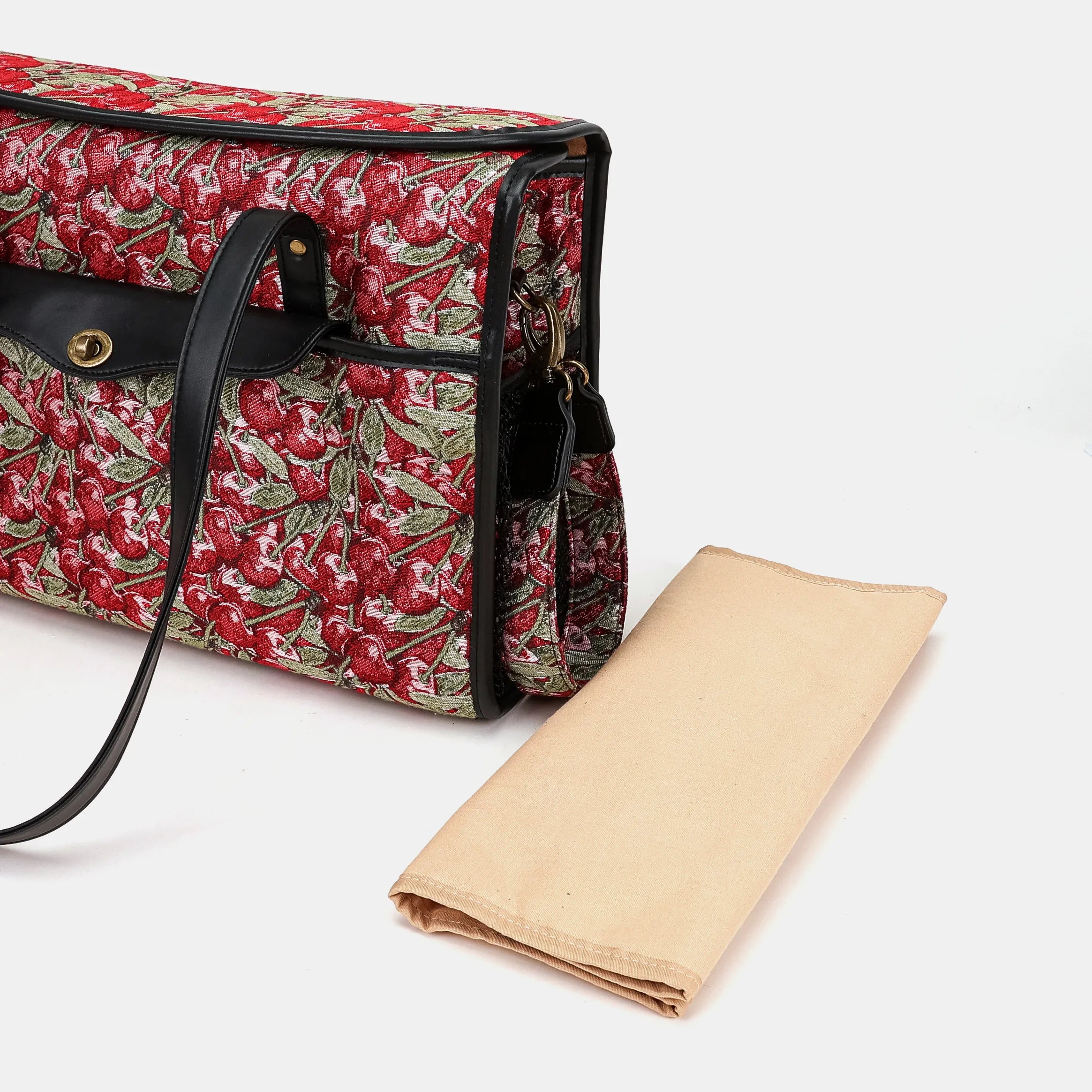 Cherry Cascade Vintage Carpet Diaper Bag Carpetbag of America changing mat