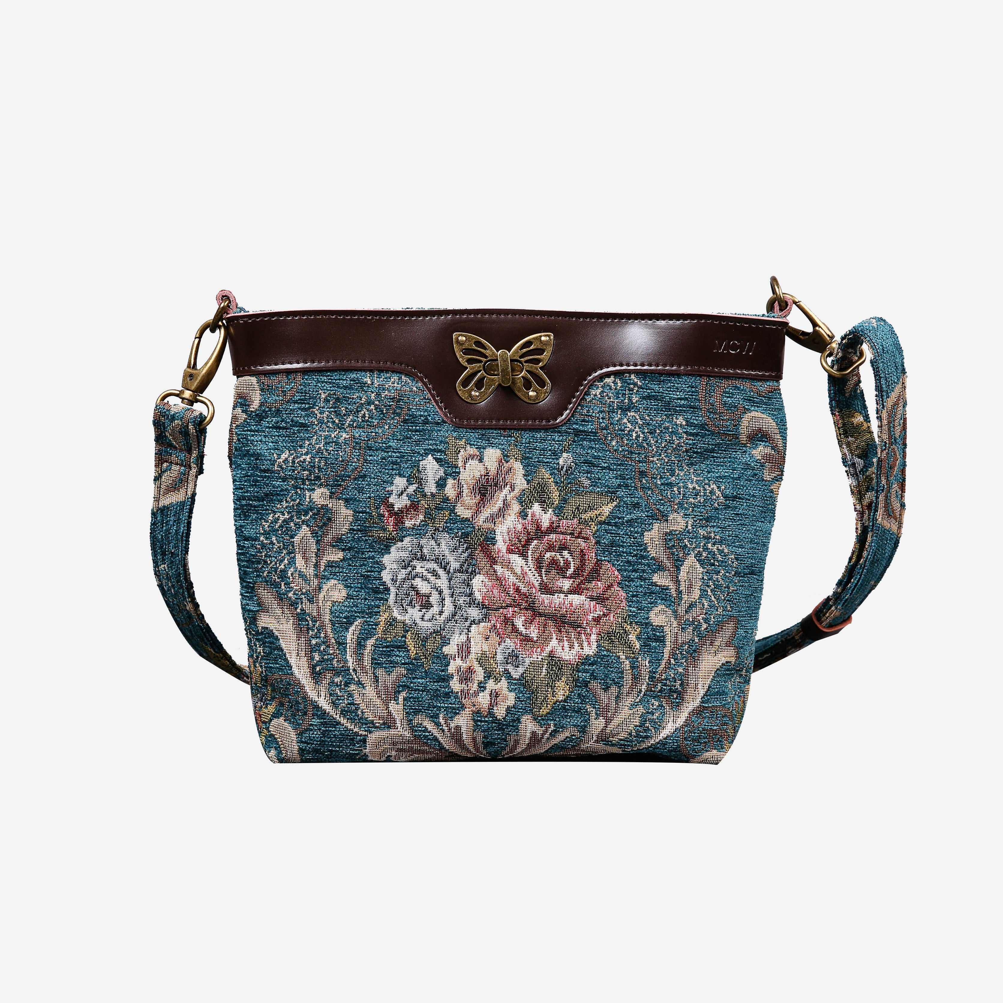 Floral Teal Carpet Crossbody Bag carpet bag MCW Handmade