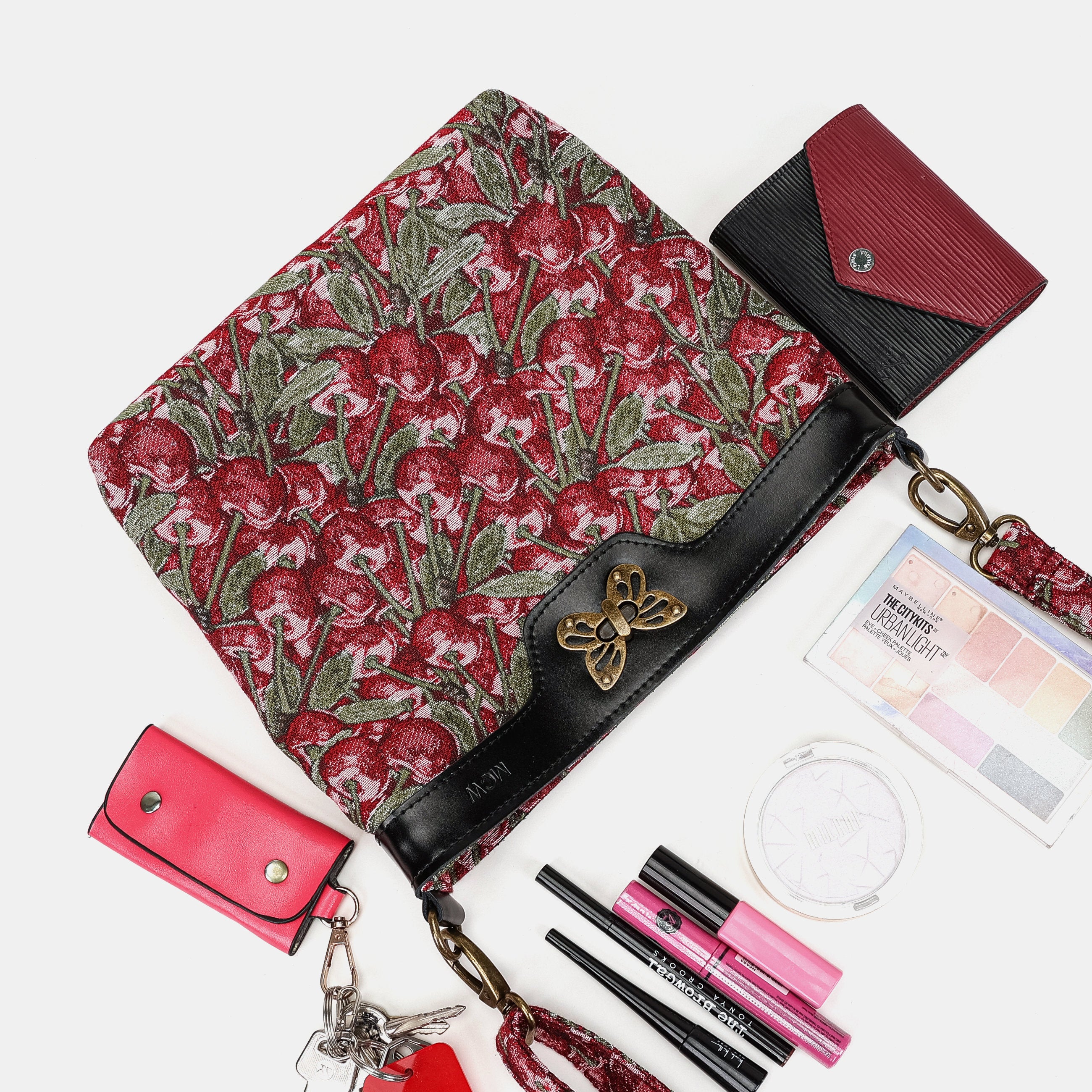 Cherry Cascade Butterfly Crossbody Bag Carpet bag of America capacity