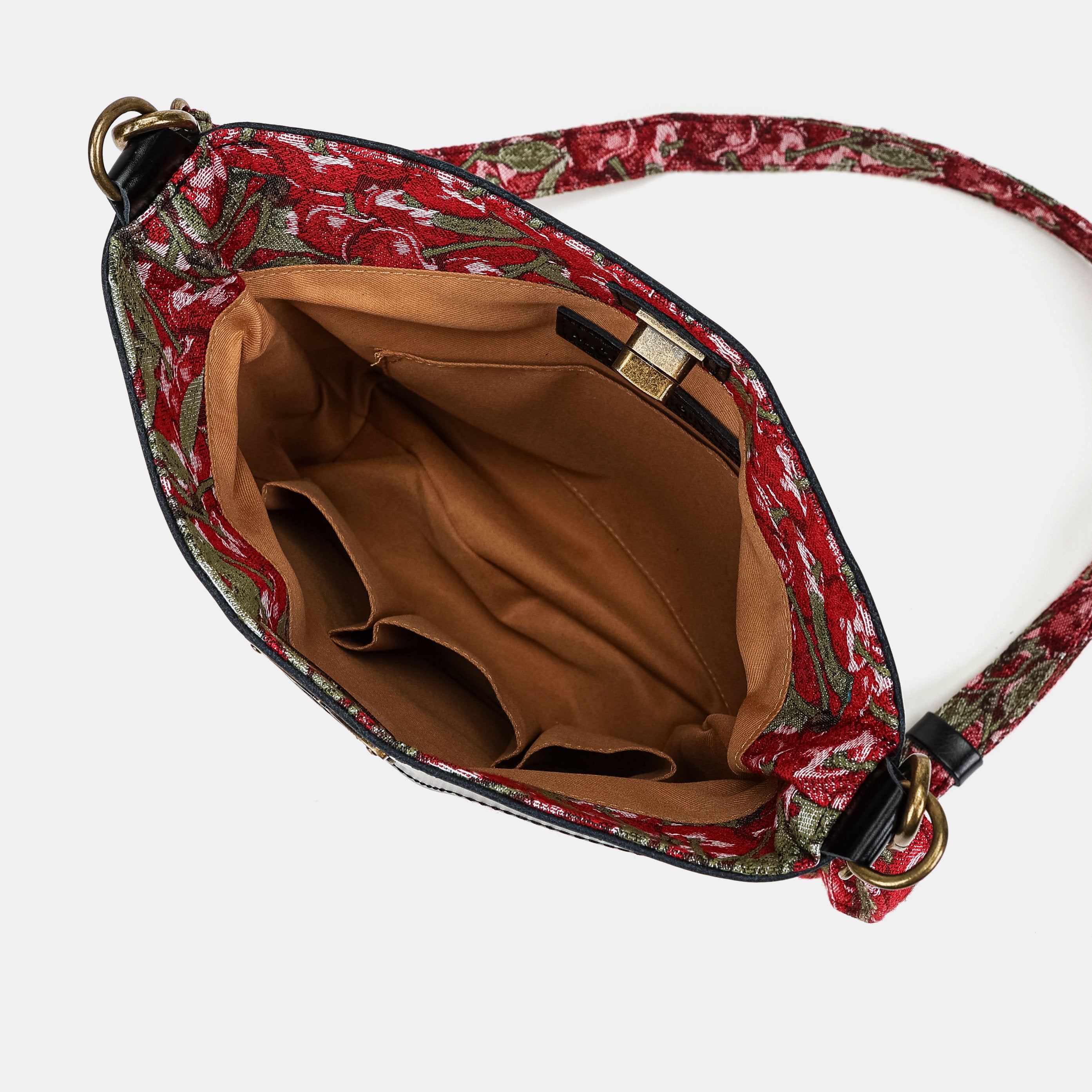 Cherry Cascade Butterfly Crossbody Bag Carpet bag of America inside