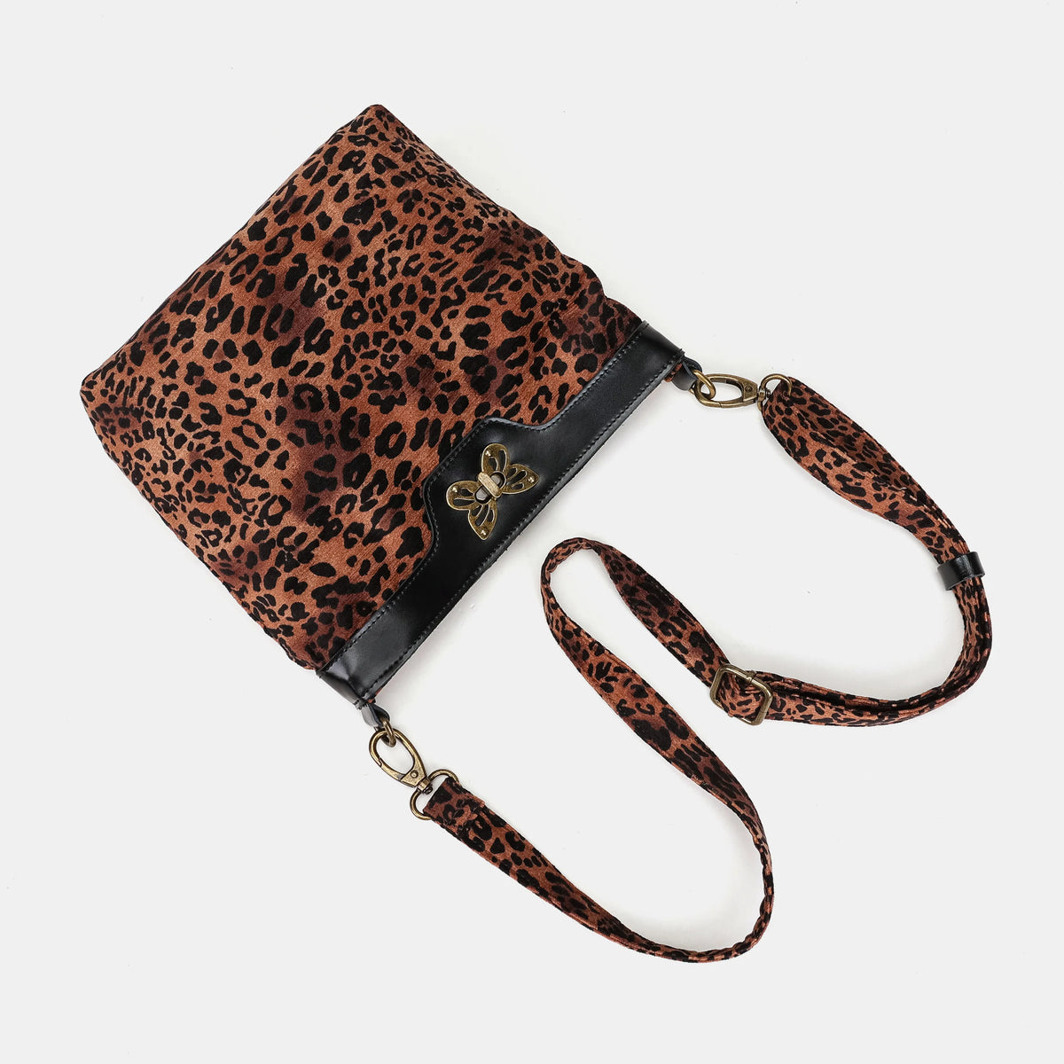 Leopard Classic Butterfly Crossbody Bag Carpet bag of America lay flat