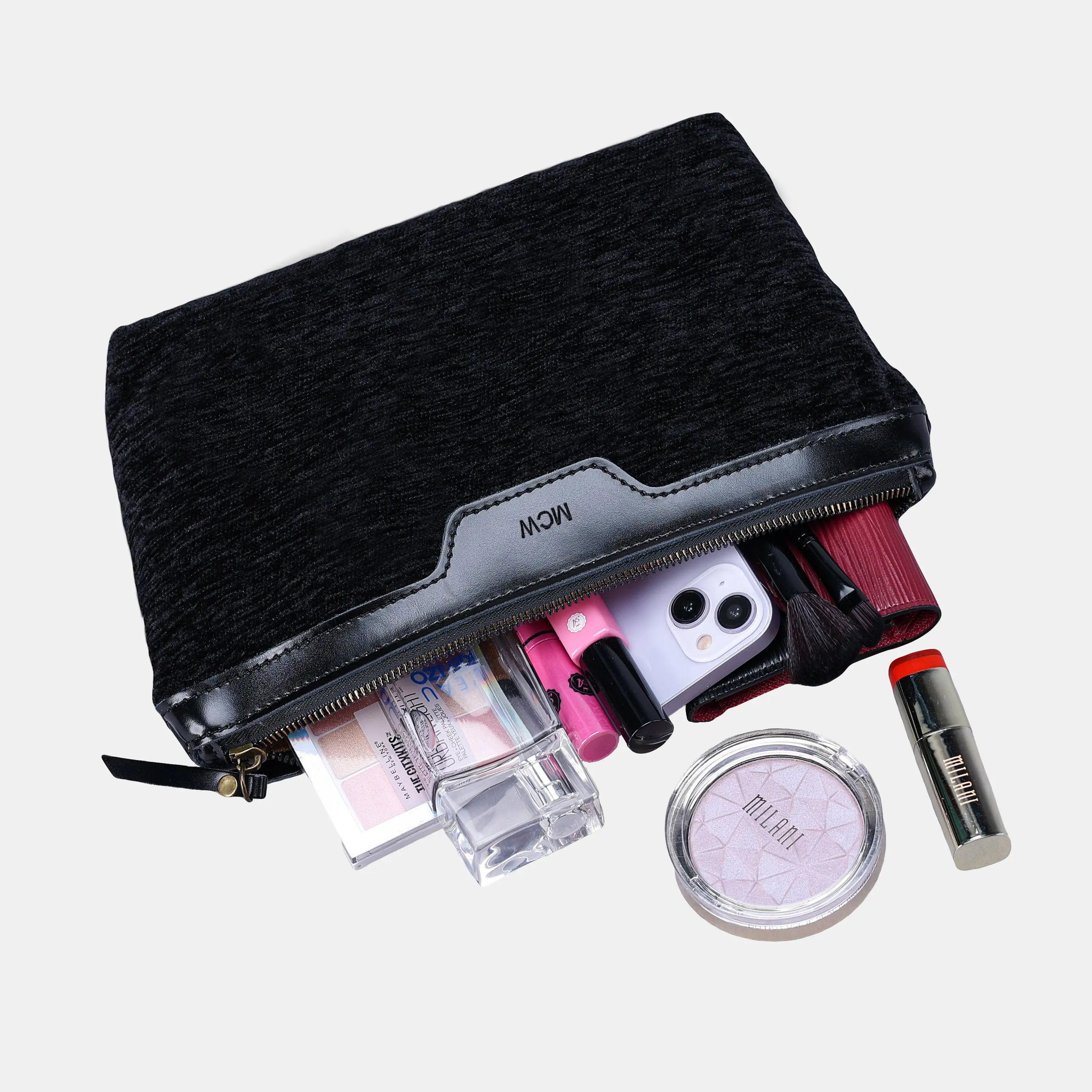 Solid Black Carpet Makeup Bag Carpetbag of America lay flat