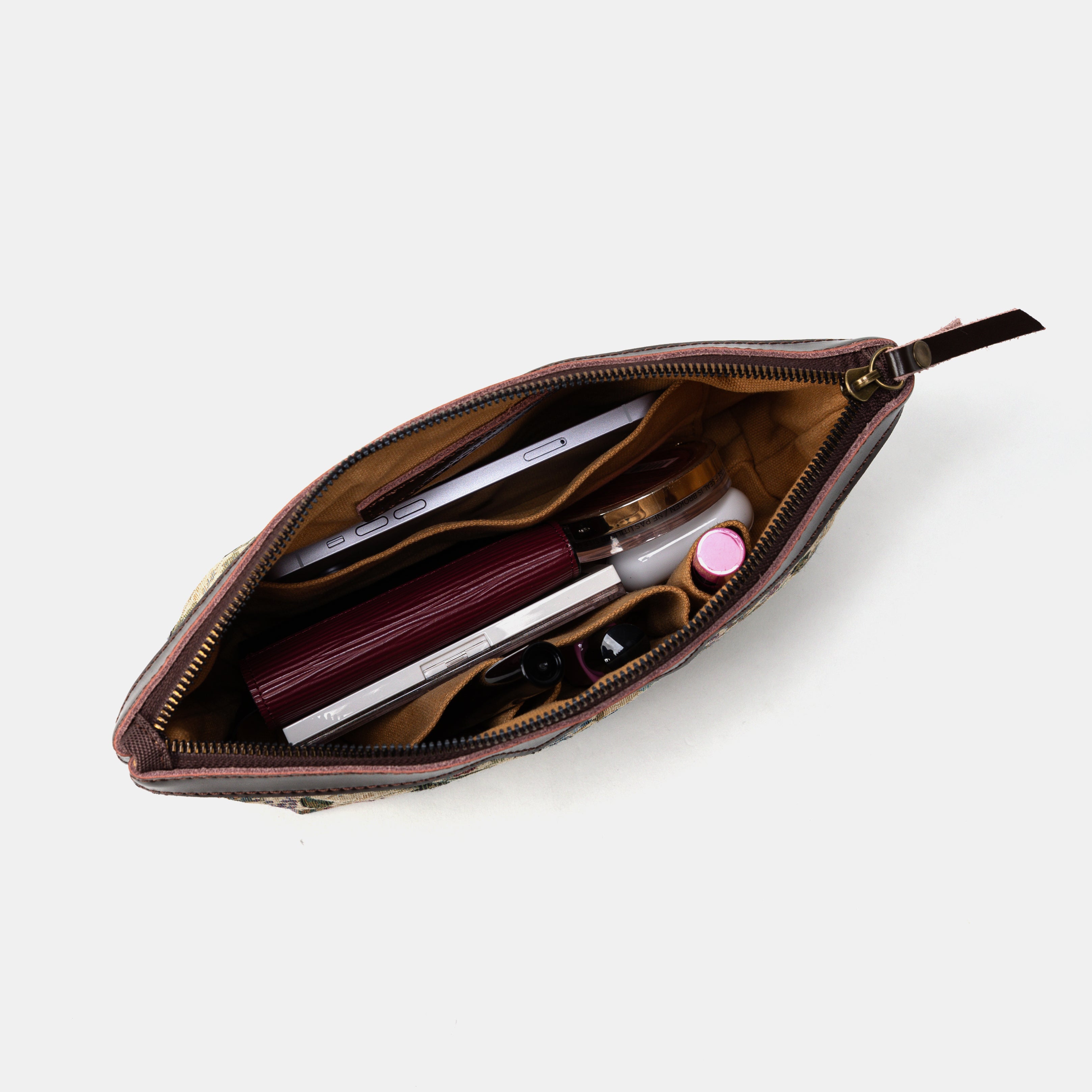 Spring Valley Mint Carpet Makeup Bag inside filled