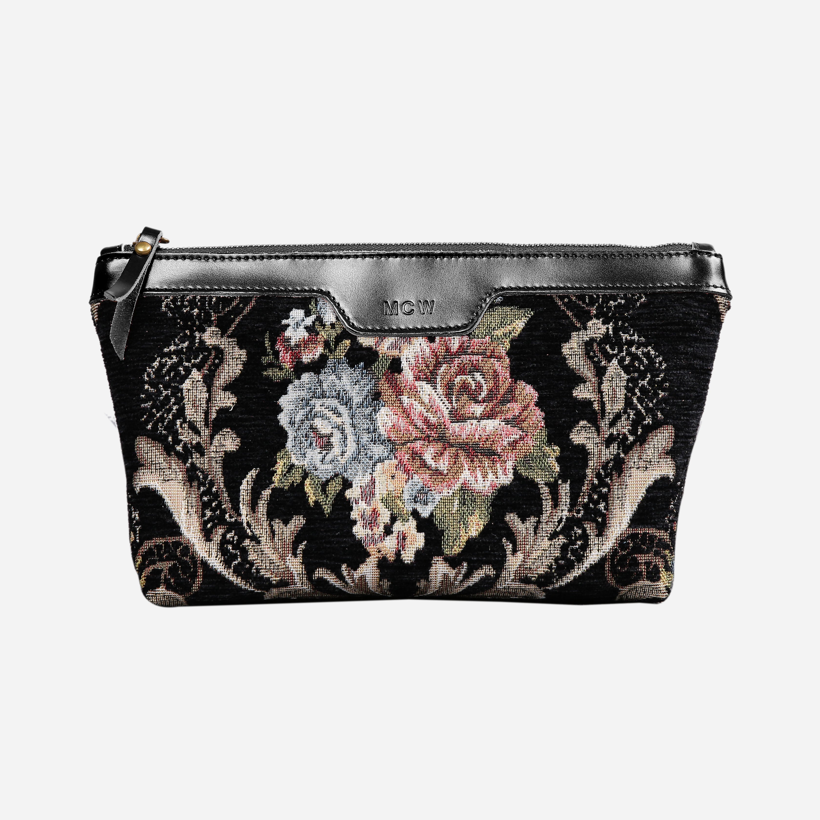 Floral Black Leather Black Carpet Makeup Bag carpet bag MCW Handmade