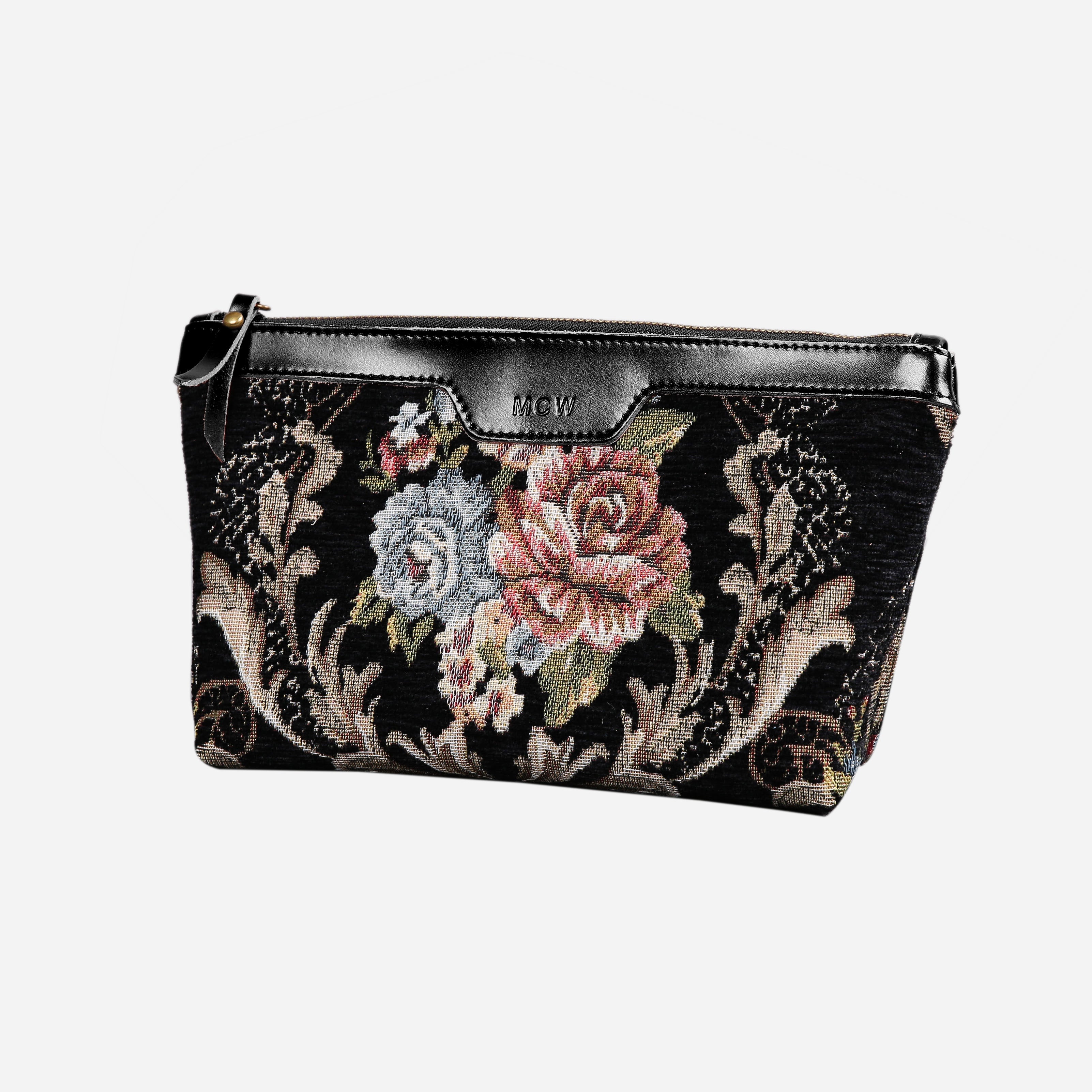 Floral Black Leather Black Carpet Makeup Bag carpet bag MCW Handmade-1