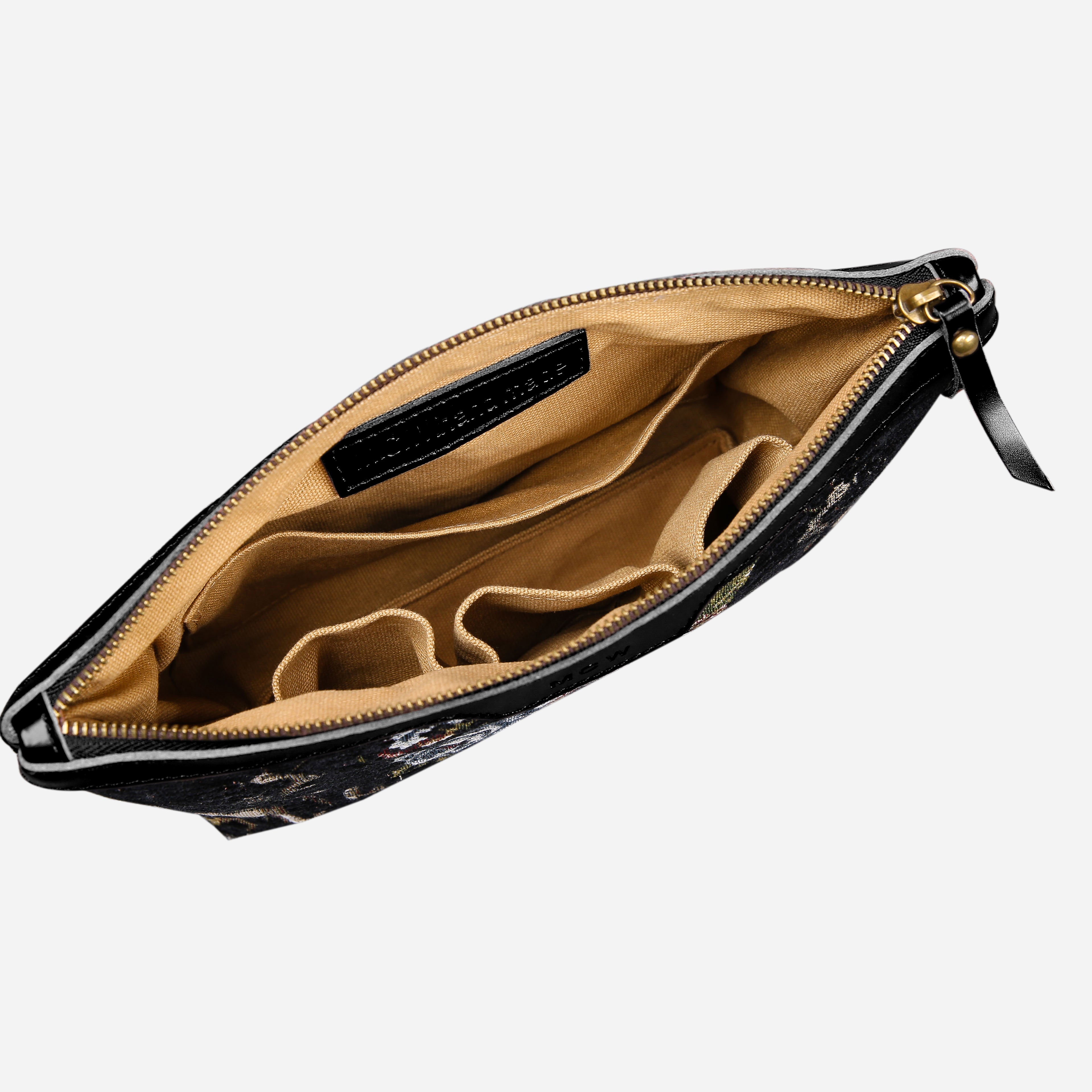 Floral Black Leather Black Carpet Makeup Bag carpet bag MCW Handmade-3