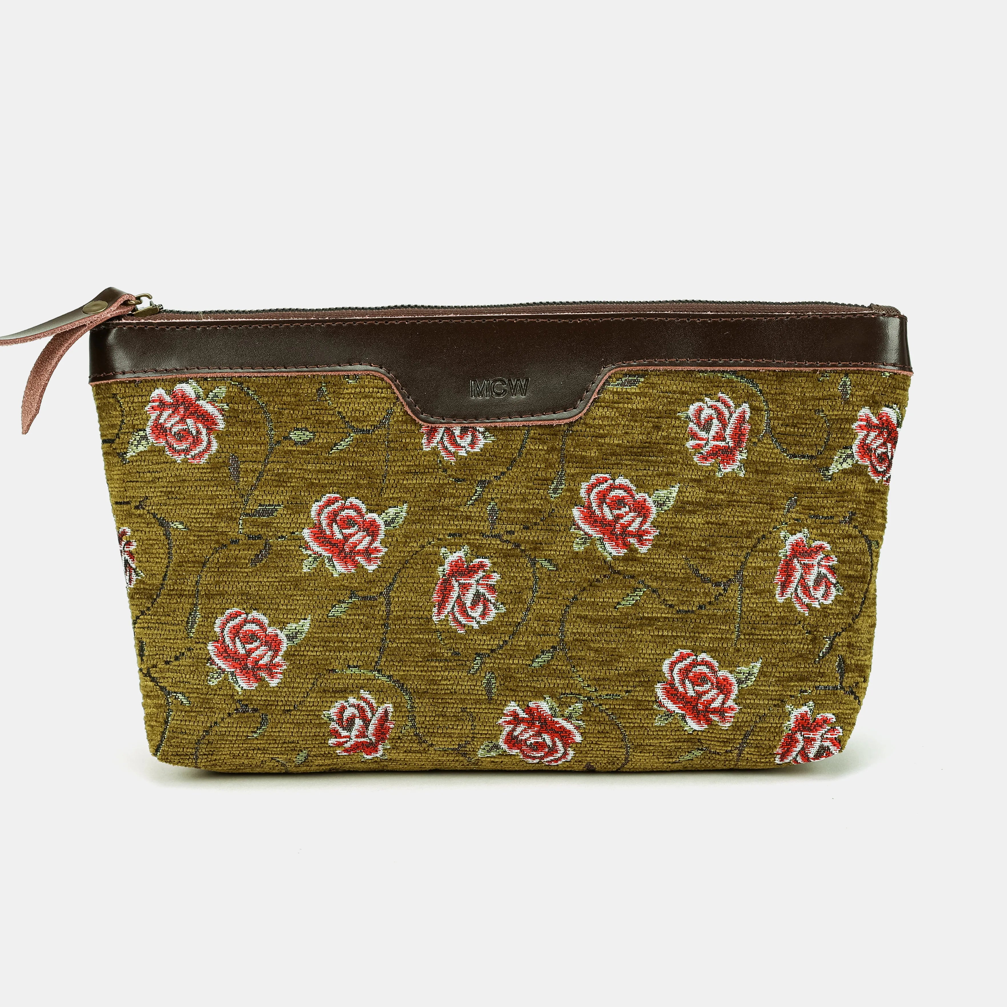 Climbing Rose Avocado Carpet Makeup Bag Carpetbag of America main