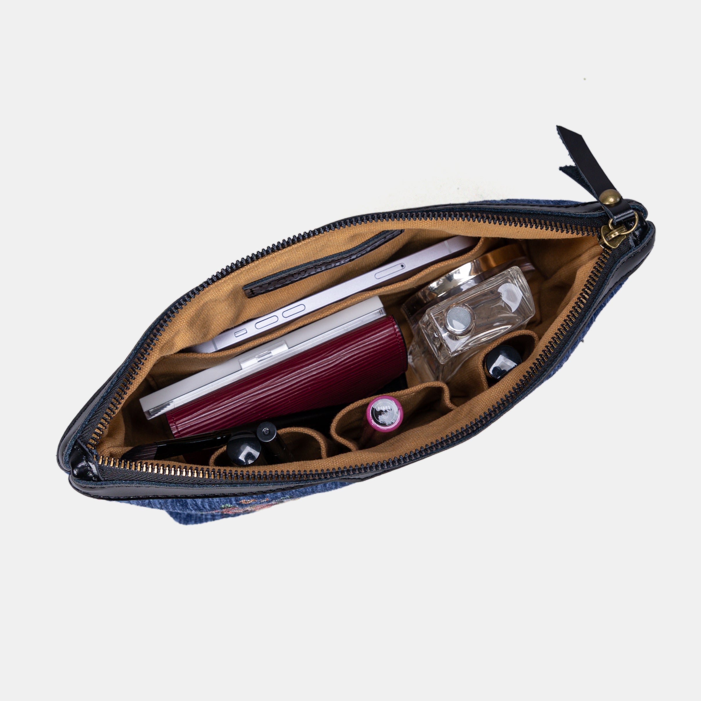 Rose Bouquet Carpet Makeup Bag inside filled