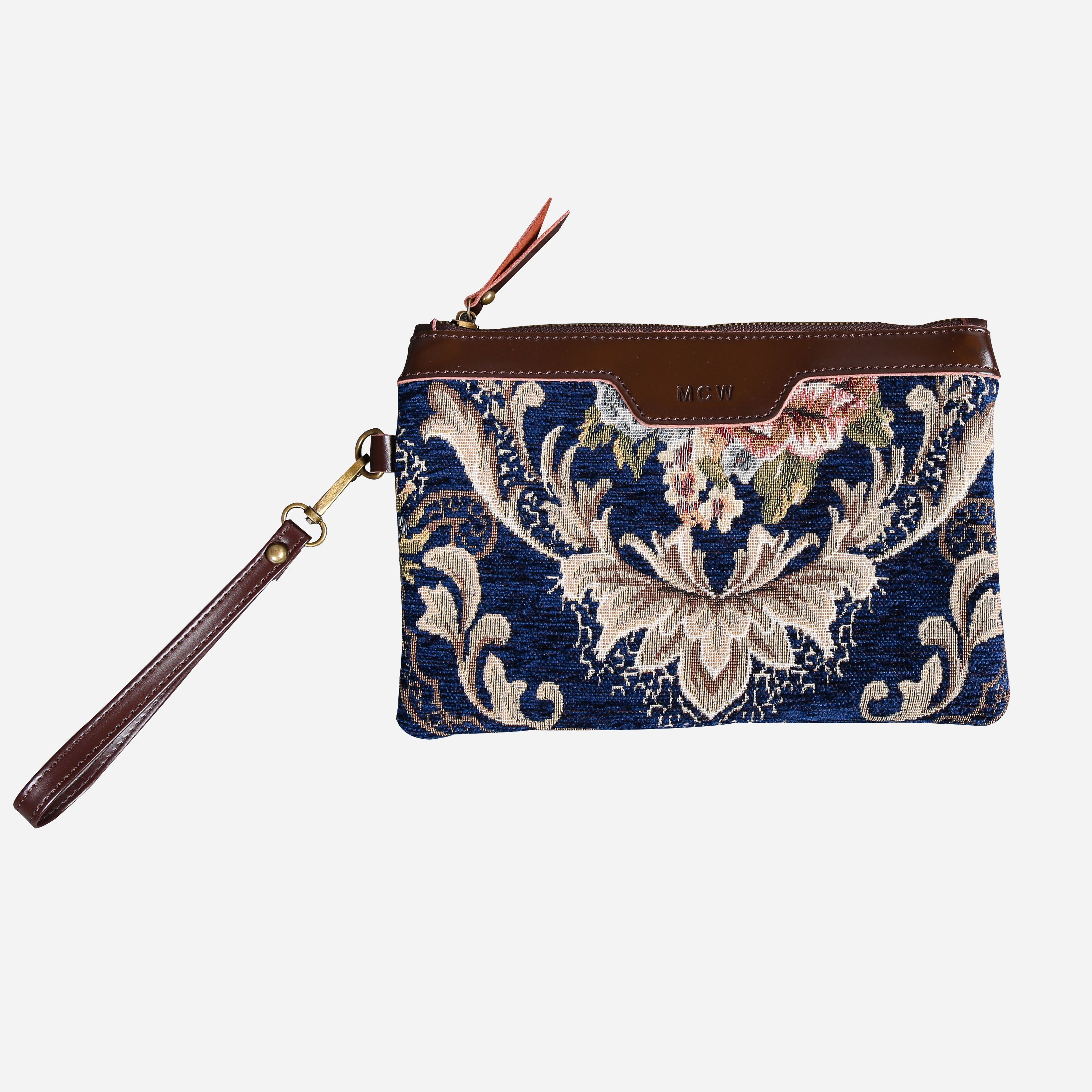 Floral Blue Wristlet Clutch carpet bag MCW Handmade