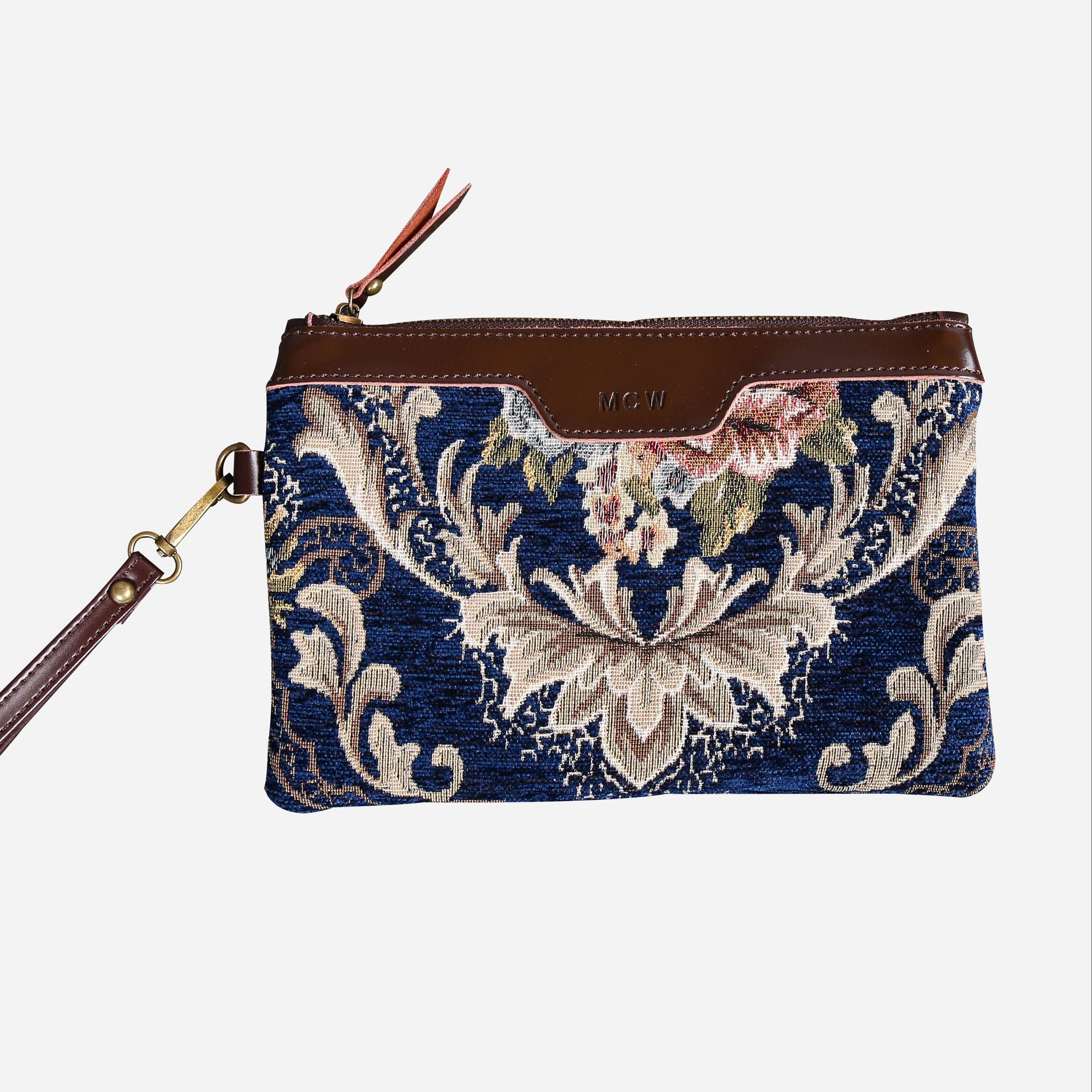 Floral Blue Wristlet Clutch carpet bag MCW Handmade