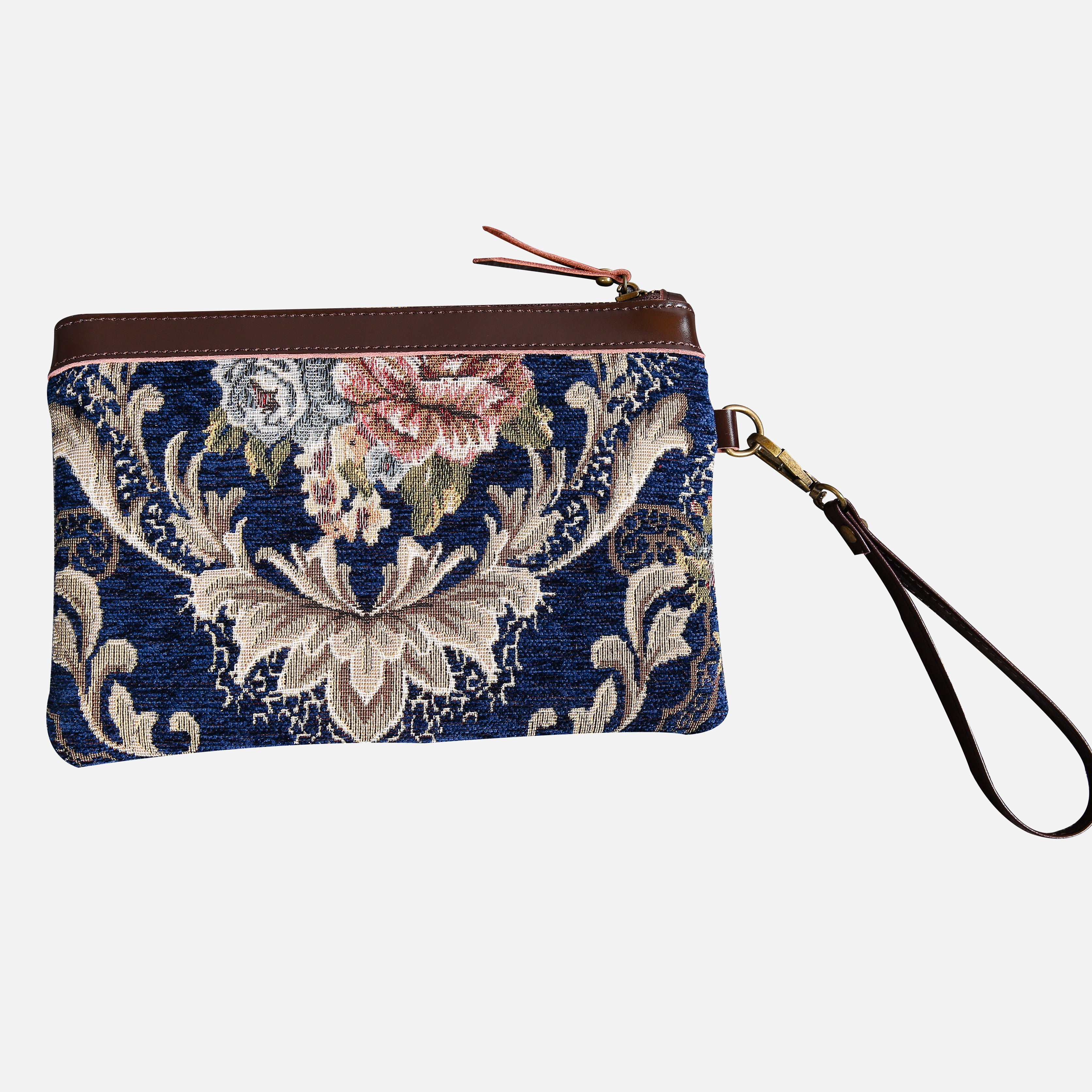 Floral Blue Wristlet Clutch carpet bag MCW Handmade-1