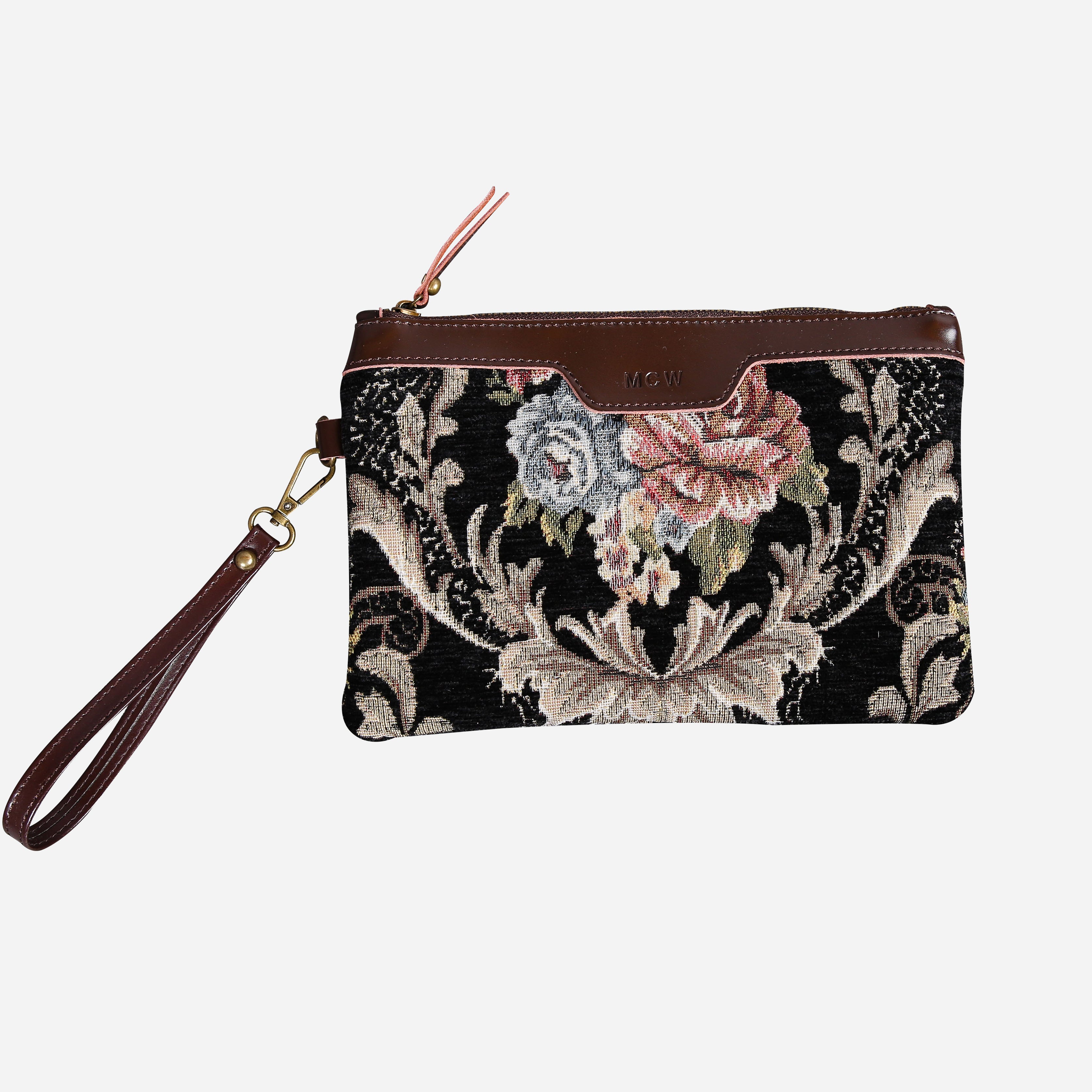 Floral Black Wristlet Clutch carpet bag MCW Handmade