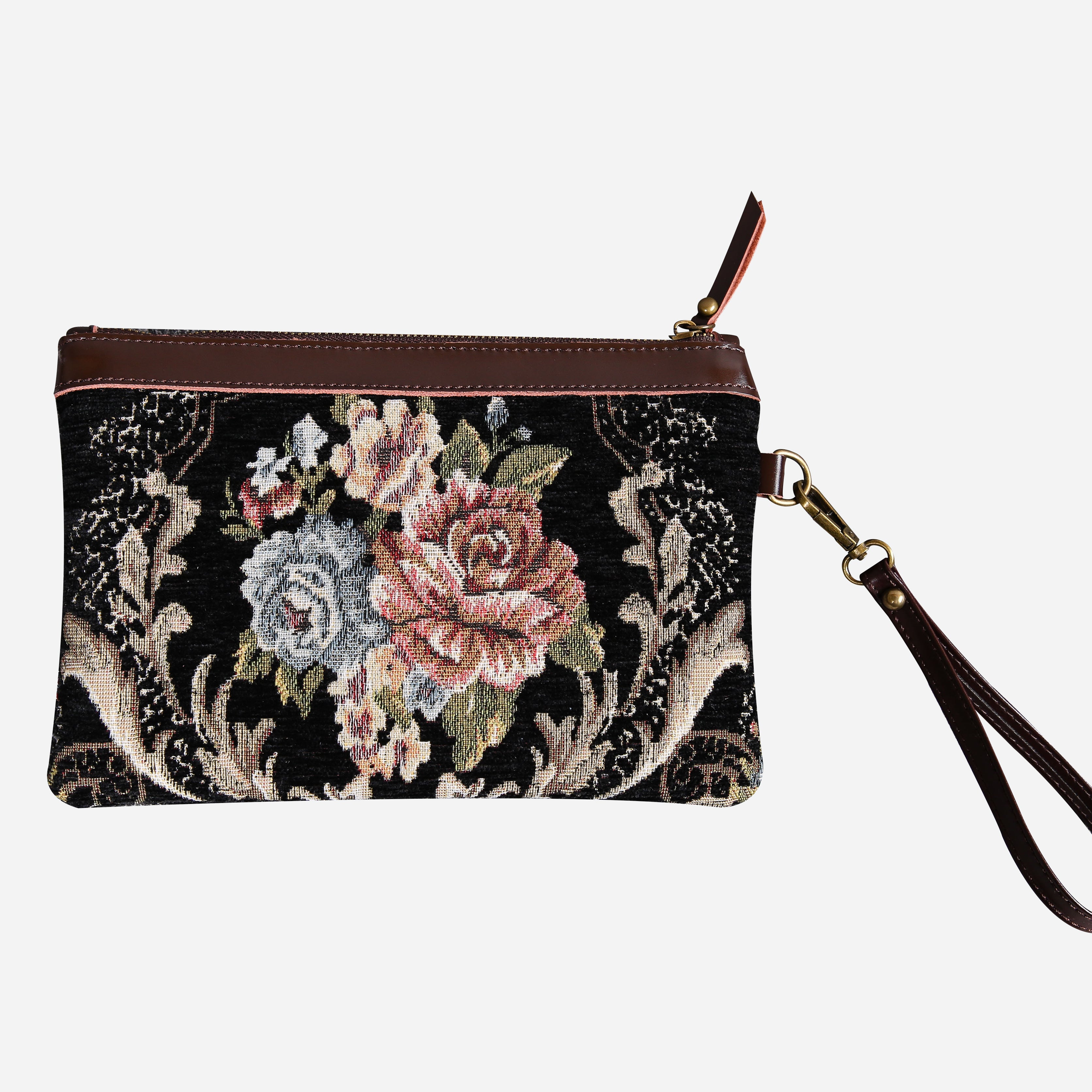 Floral Black Wristlet Clutch carpet bag MCW Handmade-1
