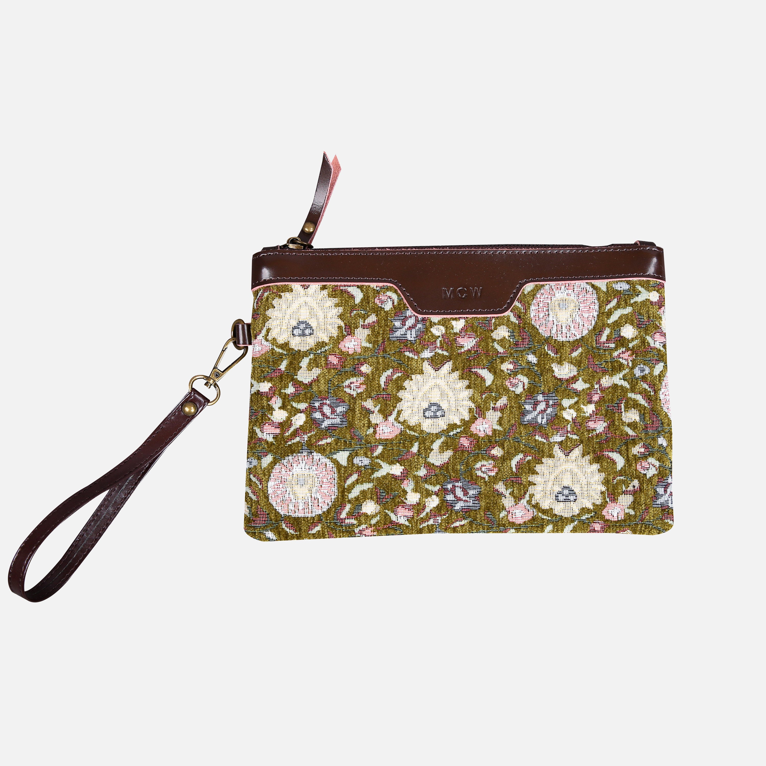 Oriental Avocado Wristlet Clutch carpet bag MCW Handmade
