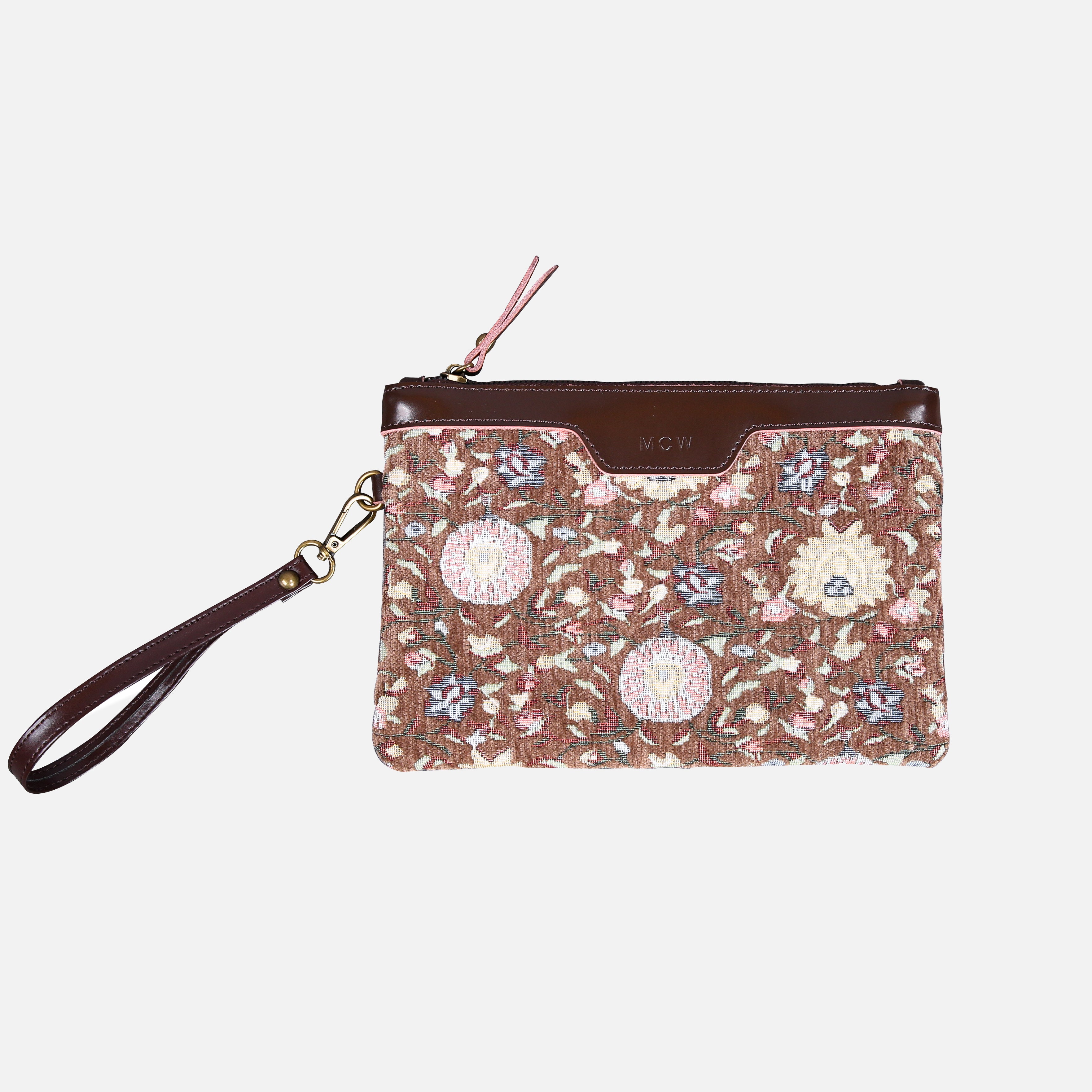 Oriental Brown Wristlet Clutch carpet bag MCW Handmade