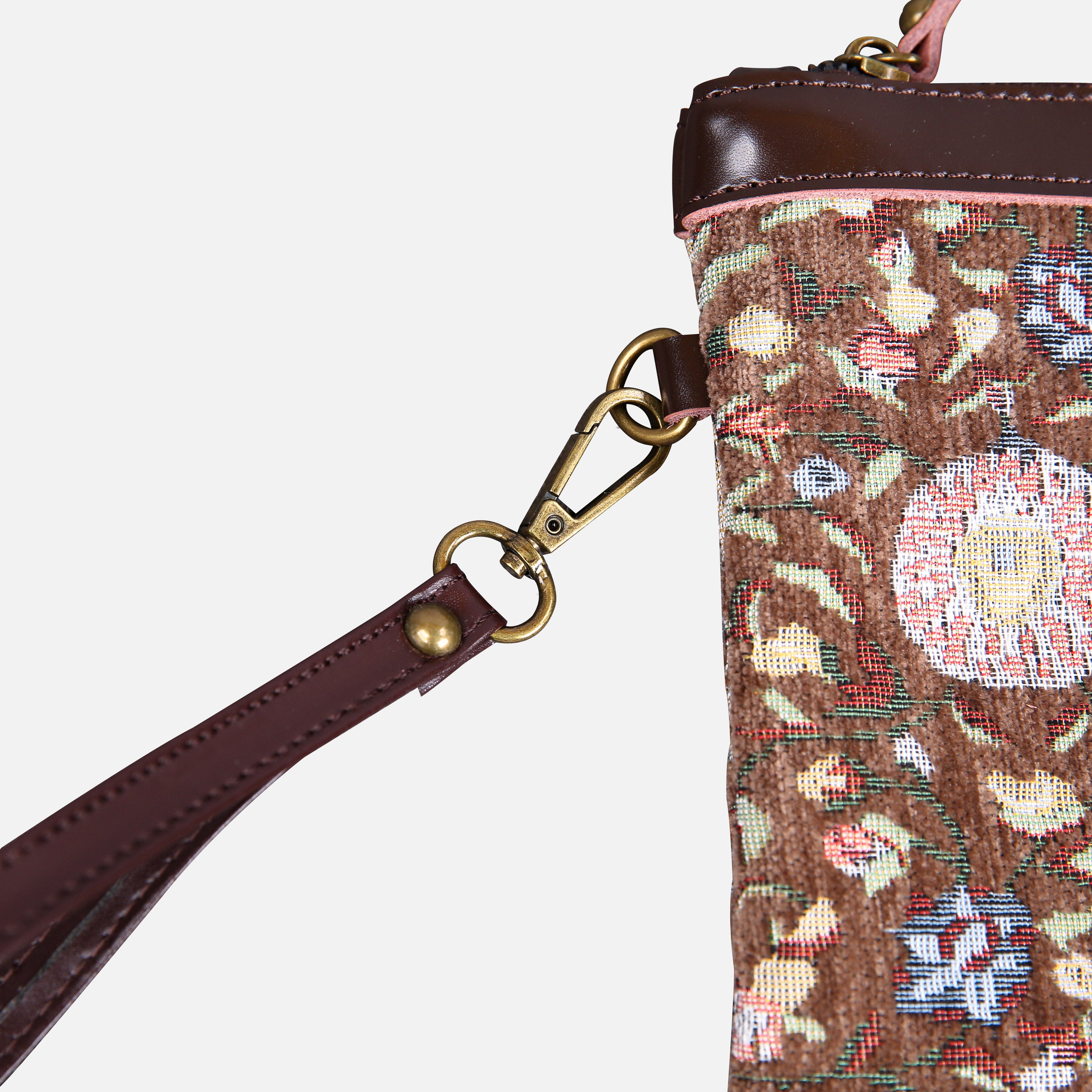 Oriental Brown Wristlet Clutch carpet bag MCW Handmade-5