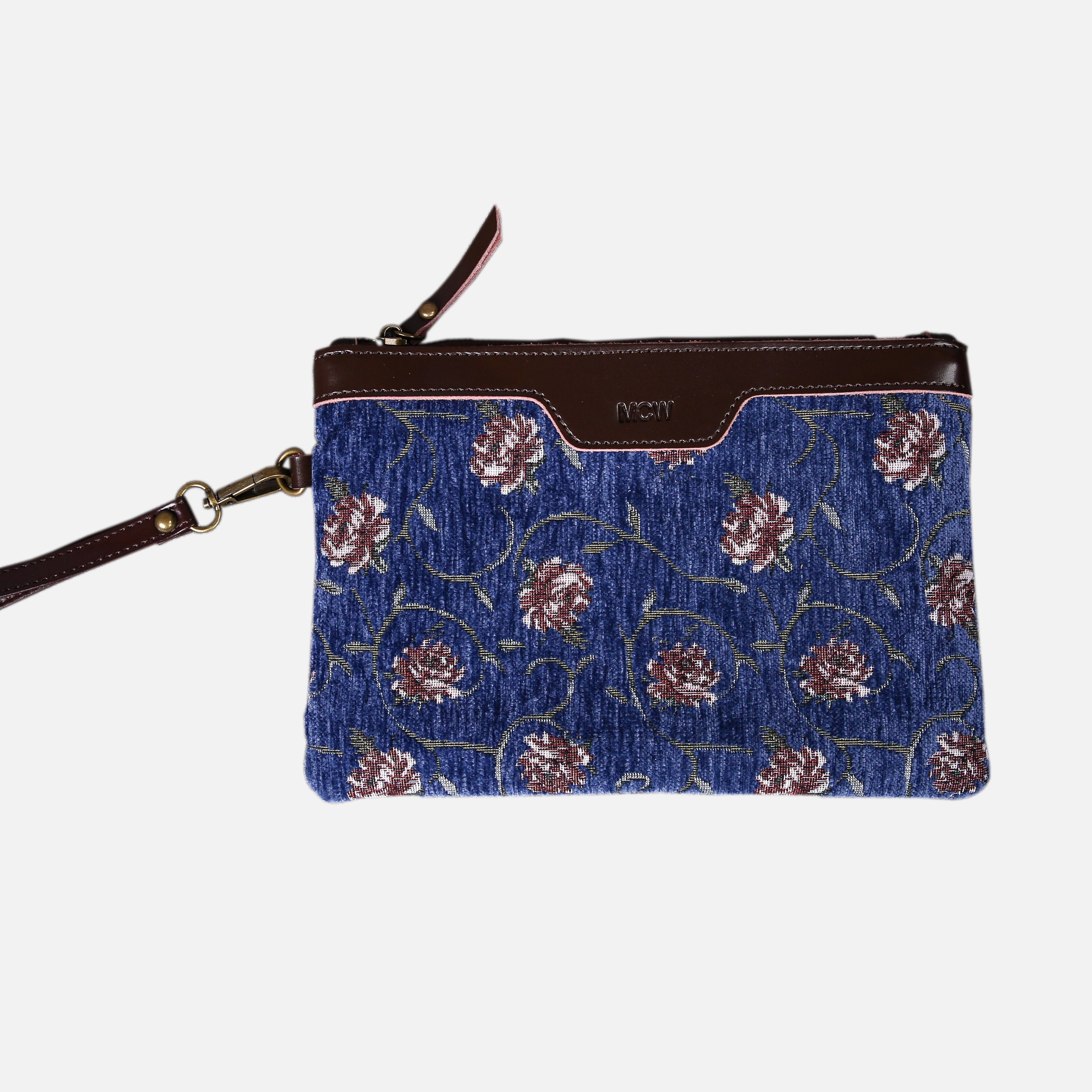 Climbing Rose Wristlet Clutch carpet bag MCW Handmade Blue