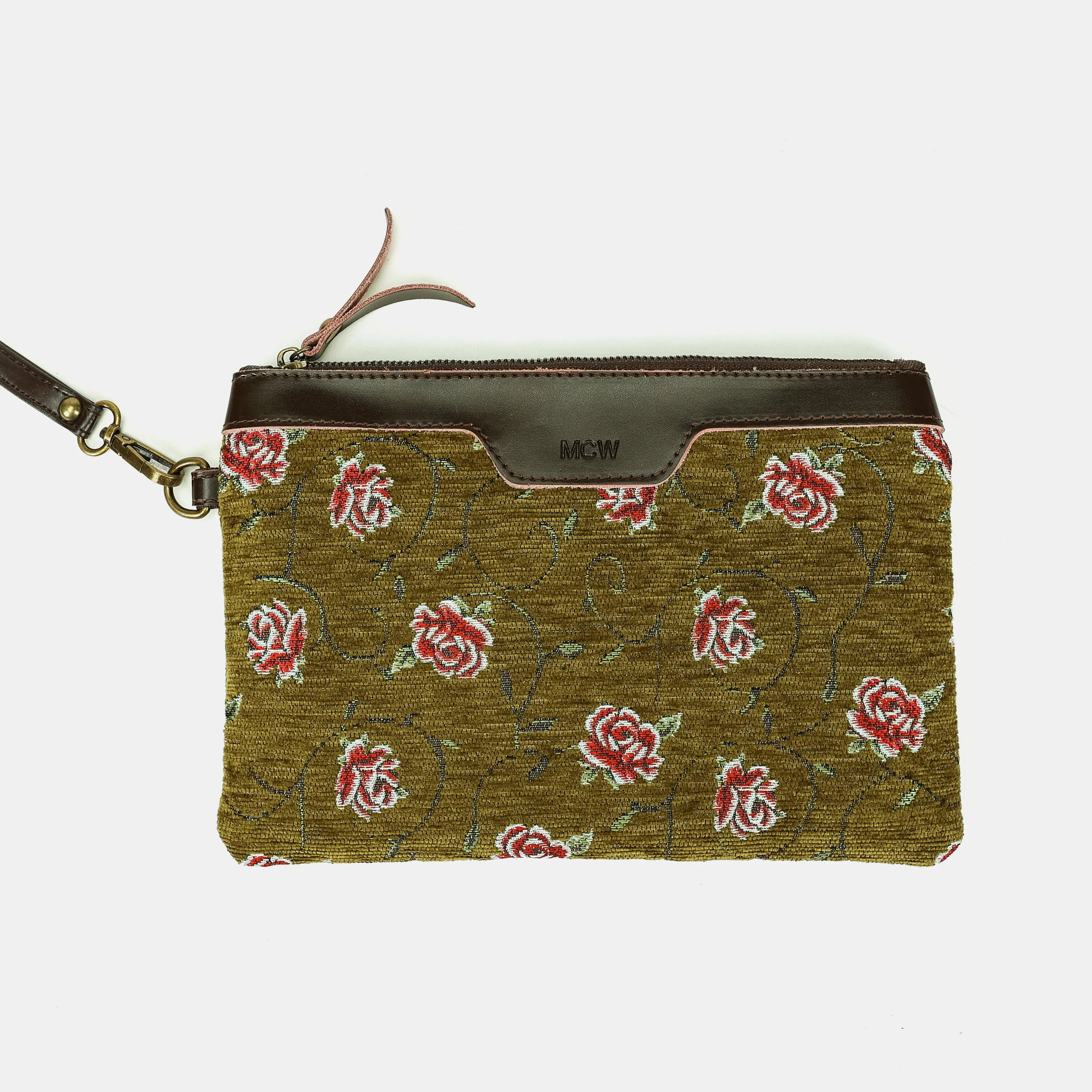 Climbing Rose Avocado Wristlet Clutch Carpetbag of America main