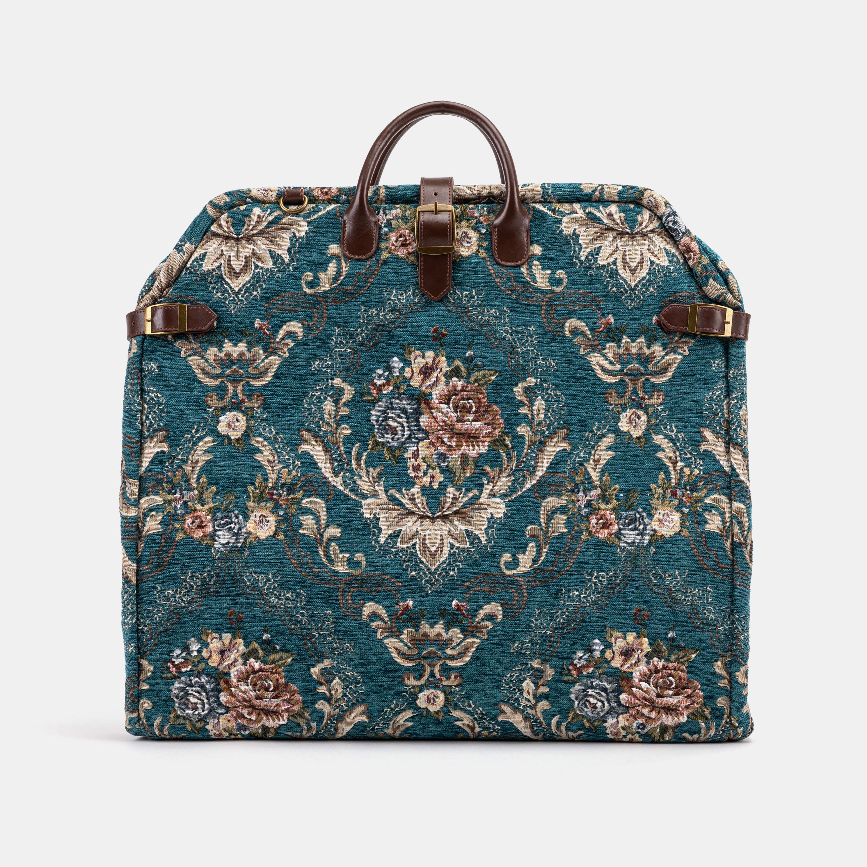 Floral Teal Carpet Garment Bag carpet bag front