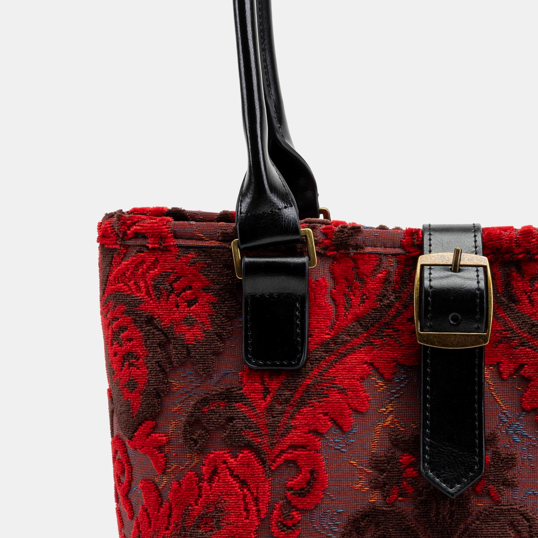 Burnout Velvet Revival Scarlet Everyday Tote Bag Carpetbagger Carpetbag of America detail