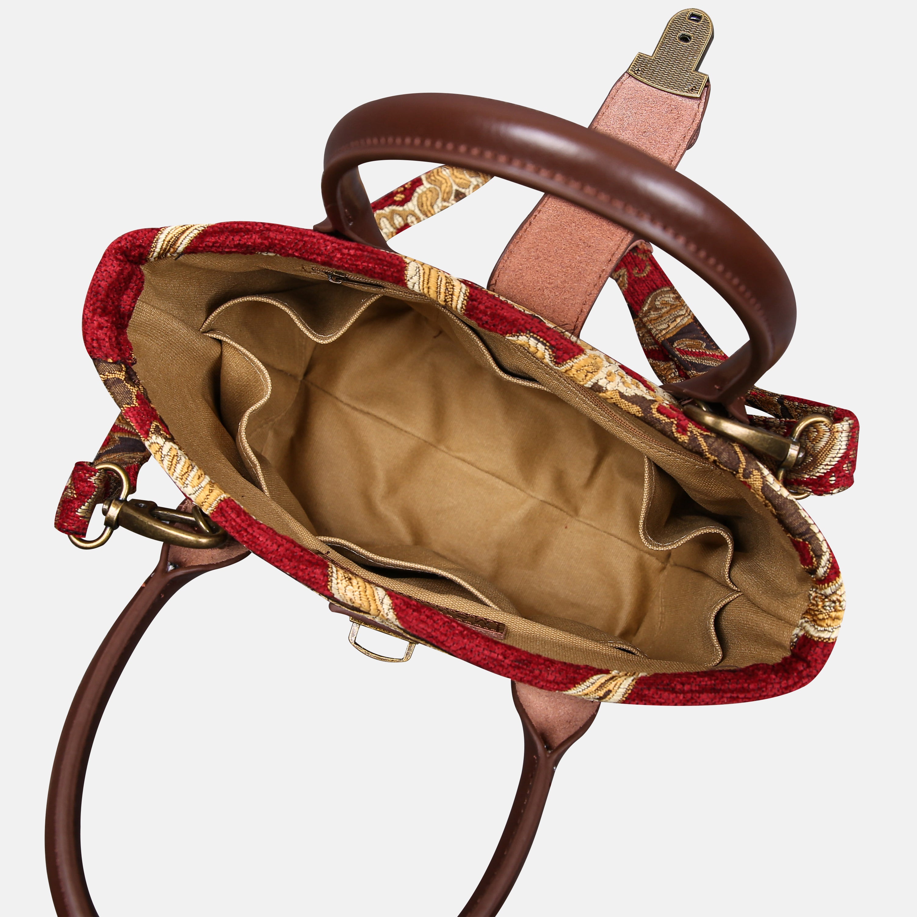Cammino Gold Tuck Lock Carpet Satchel carpet bag MCW Handmade of America inside