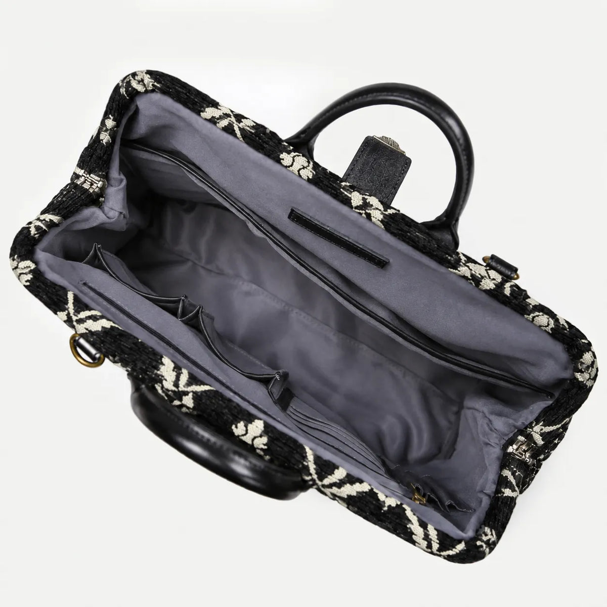 Carnaby Black Dark green Laptop Work Bag Carpetbag of America inside