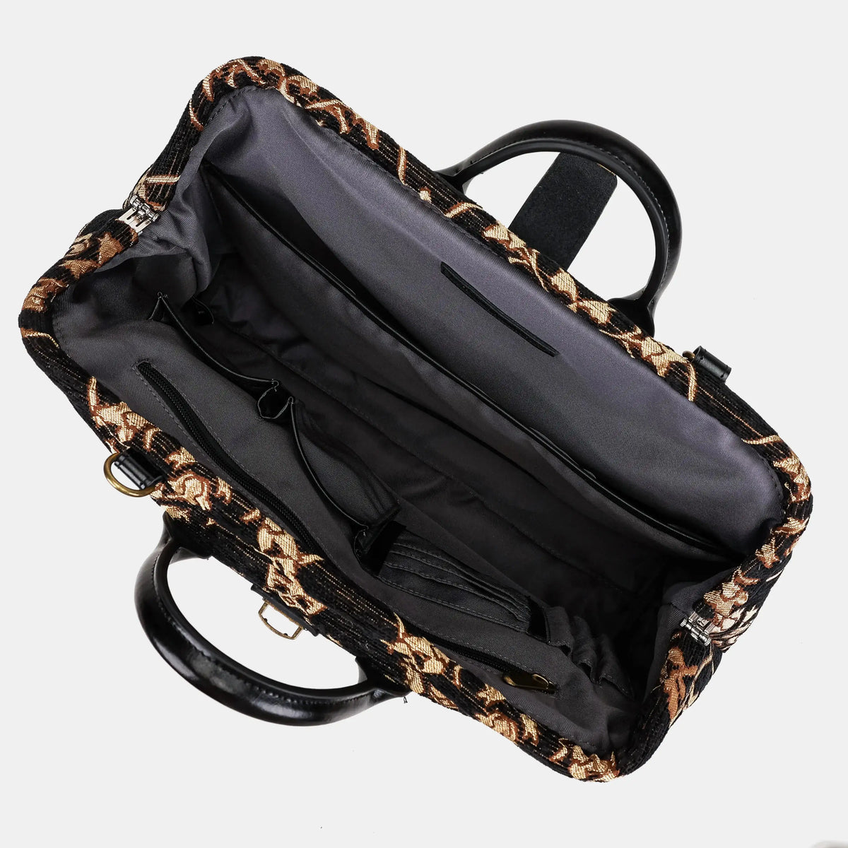 Carnaby Black Laptop Work Bag Carpetbag of America open