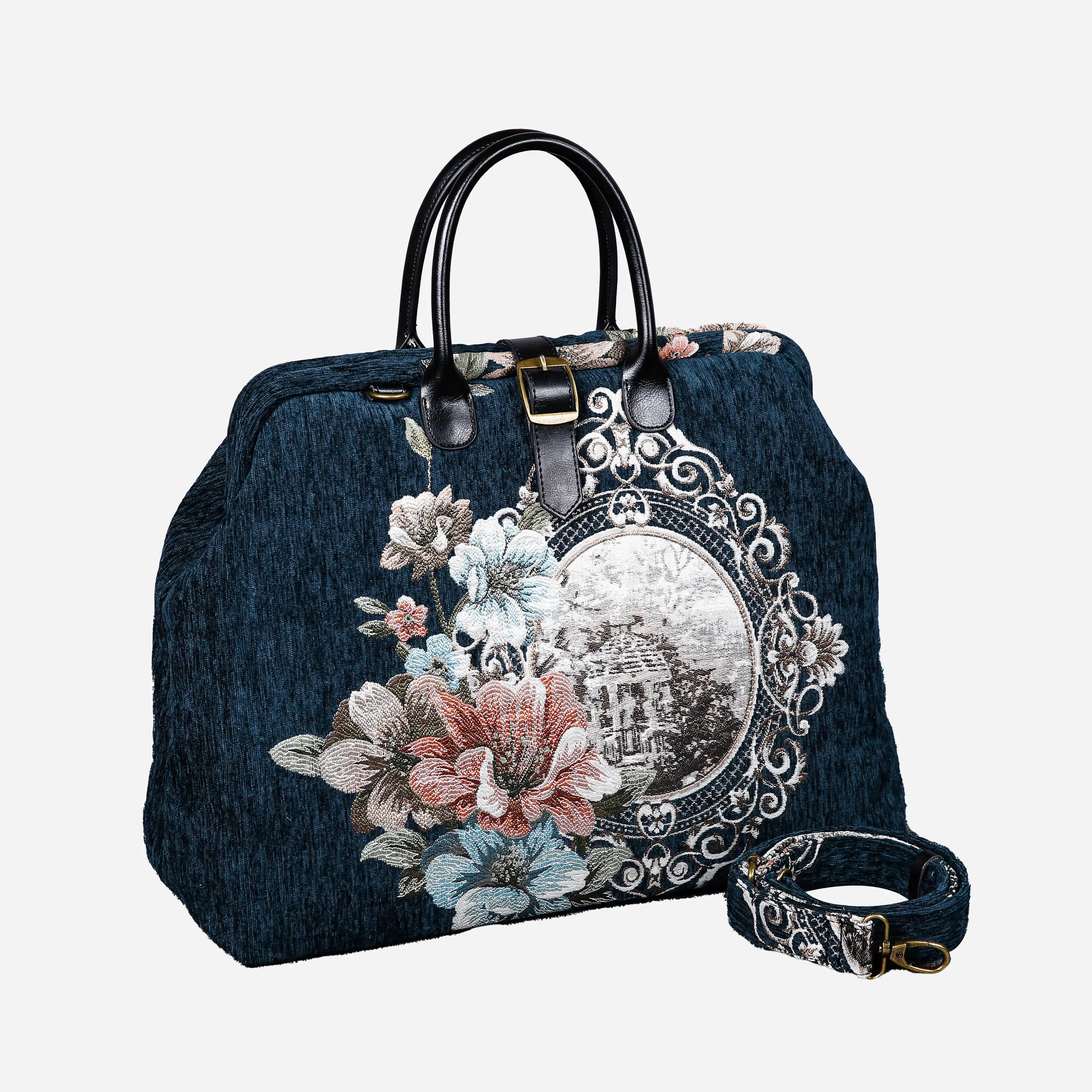 Chateau Cyprus Green Mary Poppins Weekender carpet bag MCW Handmade with shoulder strap