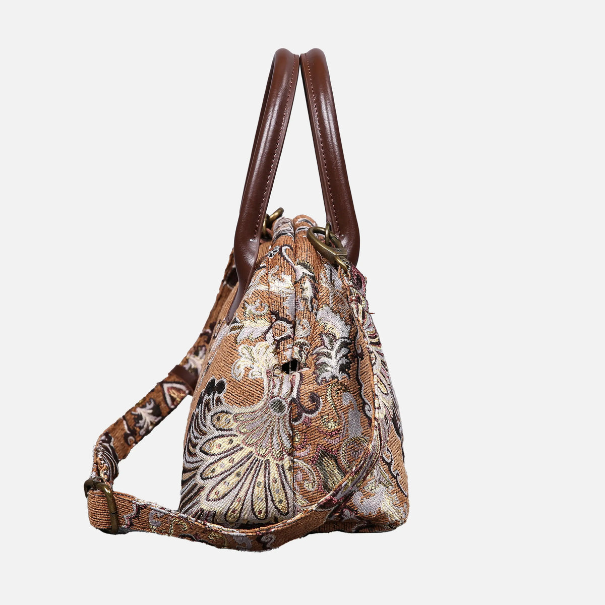 Chateau Nostalgia Brown Carpet Satchel carpet bag MCW Handmade of America side