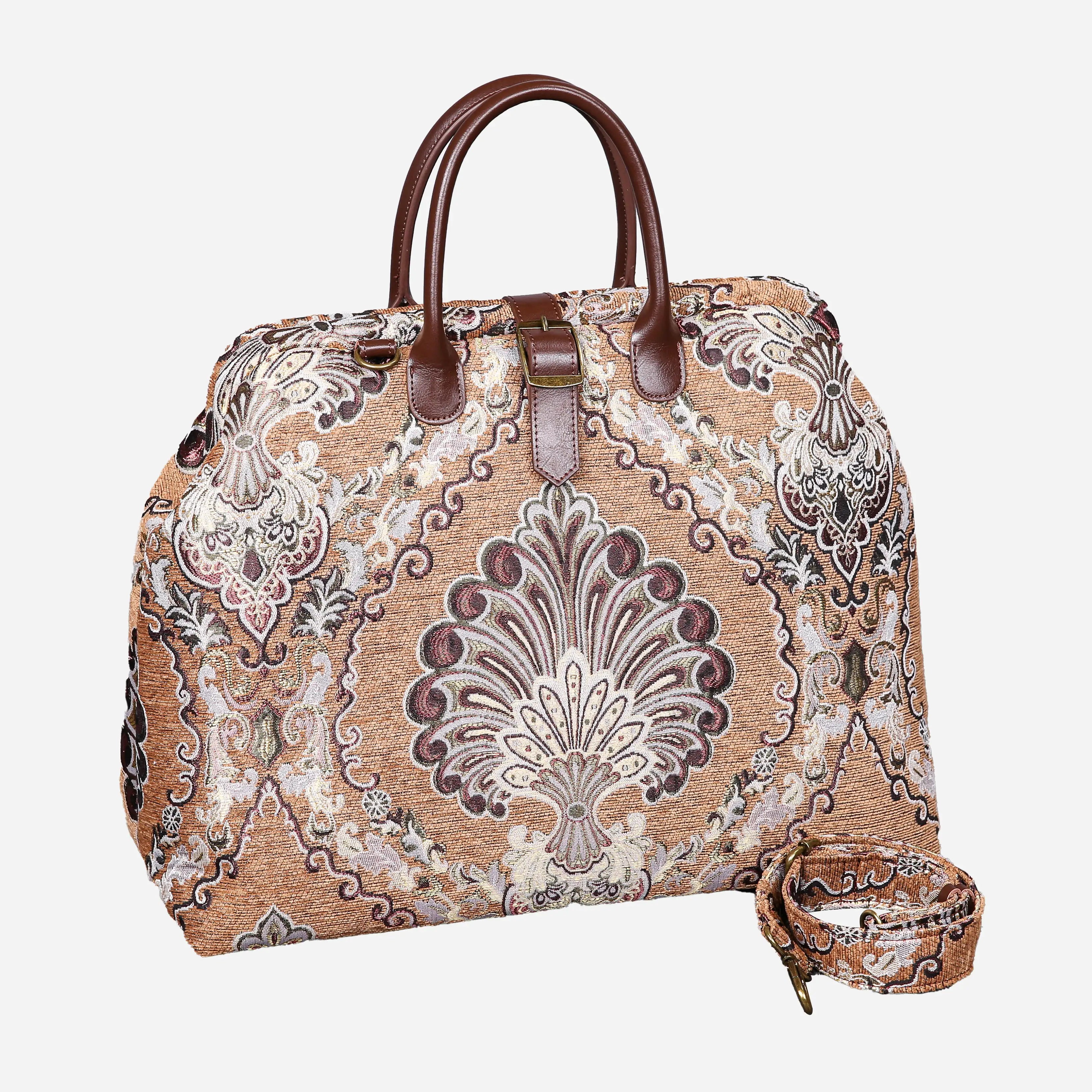 Chateau Nostalgia Brown Mary Poppins Weekender Carpetbag of America with shoulder strap
