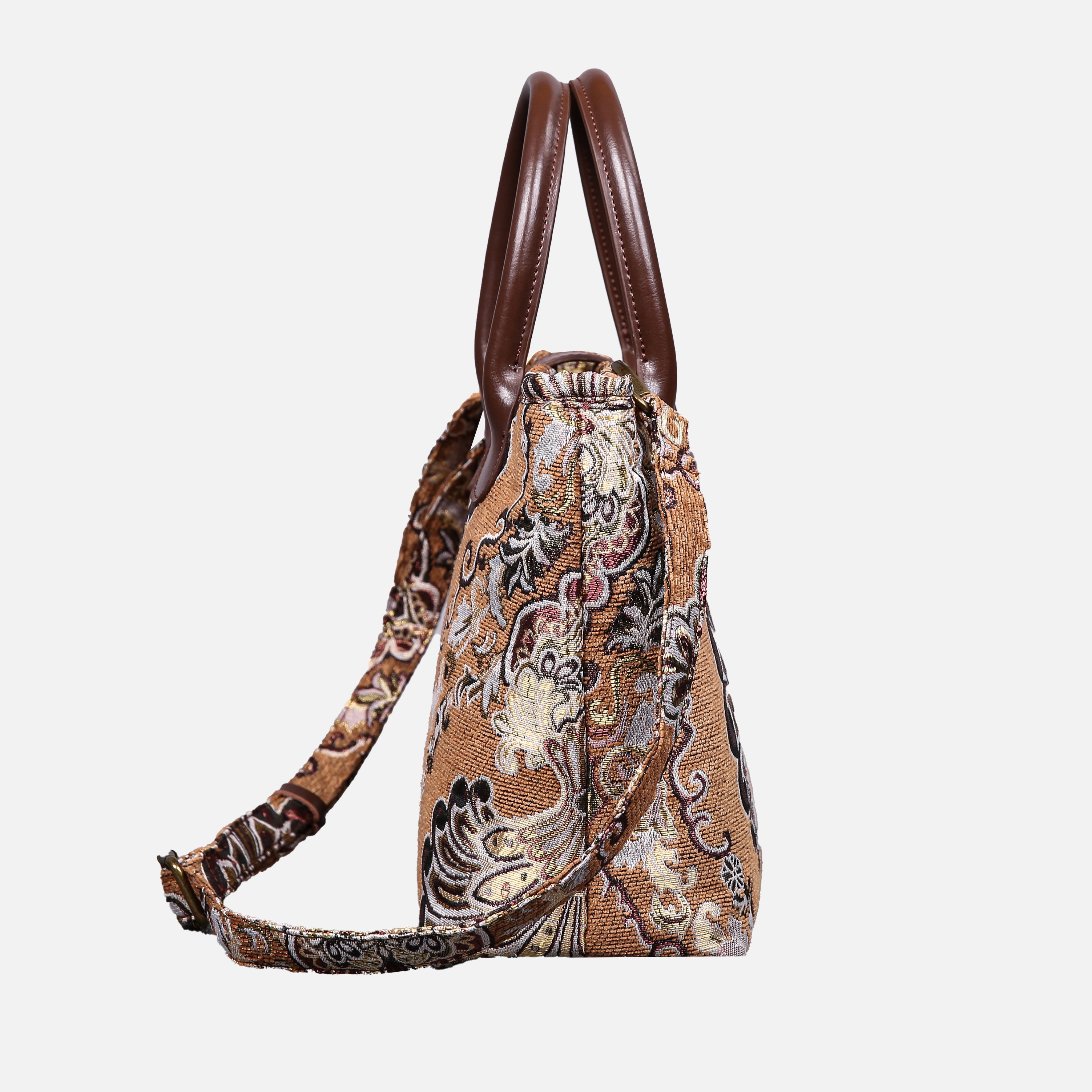 Chateau Nostalgia Brown Tuck Lock Carpet Satchel carpet bag MCW Handmade of America side