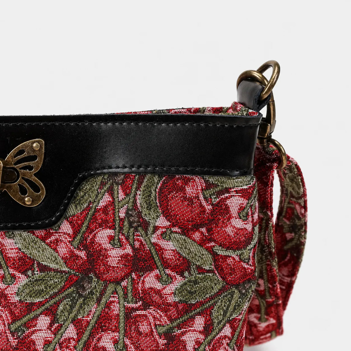 Cherry Cascade Butterfly Crossbody Bag Carpet bag of America details