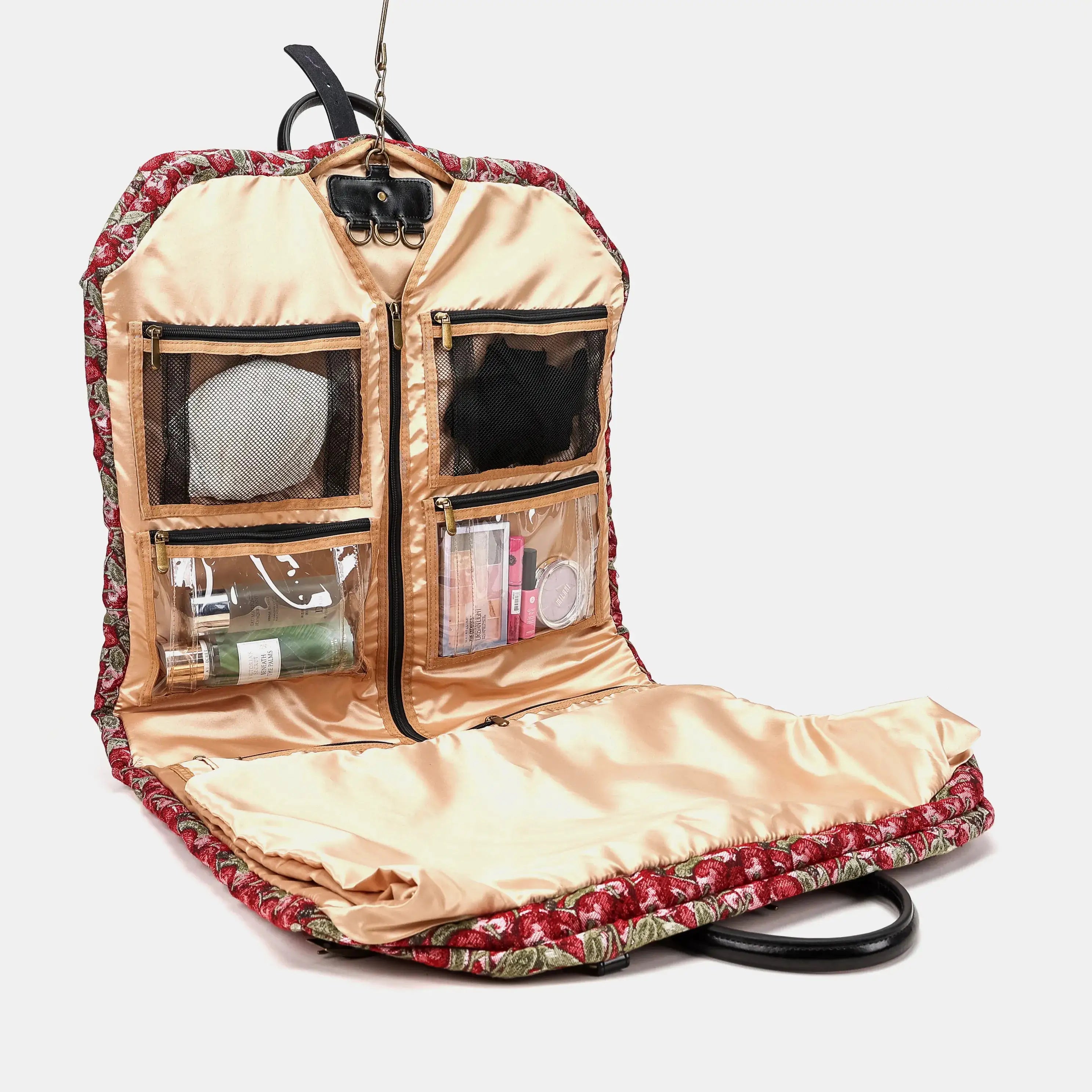 Cherry Cascade Carpet Garment Bag Carpetbag of America inside