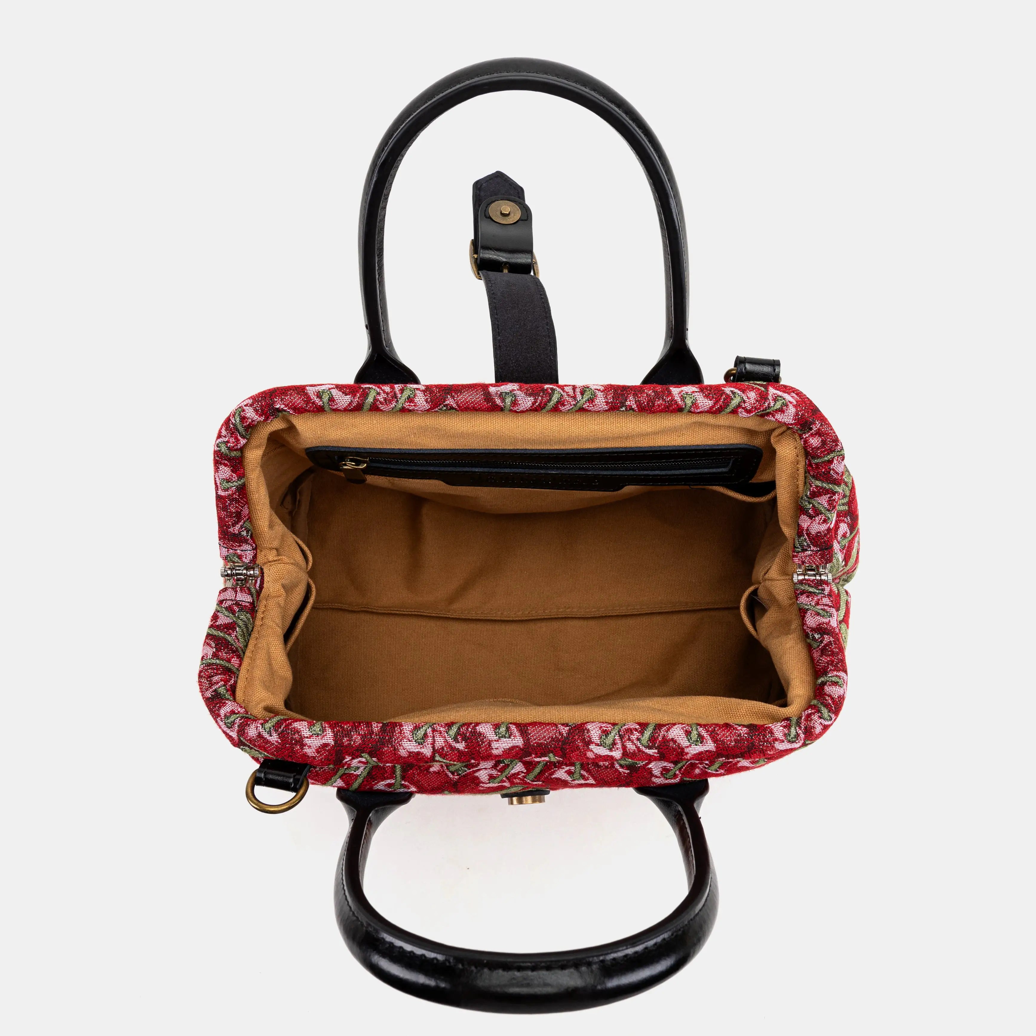 Handsewn Carpet Purse Mary Poppins Carpet Bag Everyday Carry Shoulder Bag Cherry Cascade inside