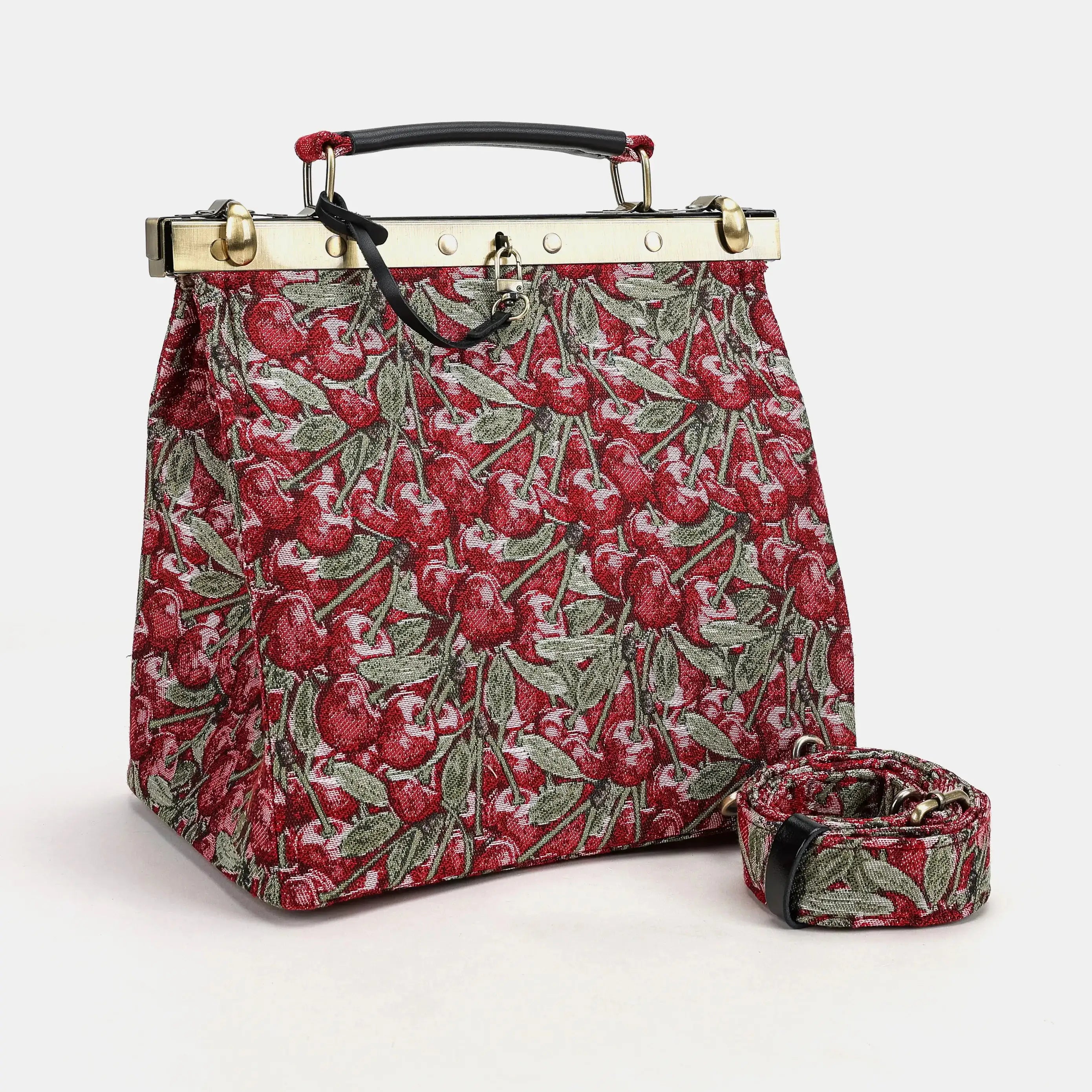Cherry Cascade Cecile Carpet Purse Gladstone Bag of America with shoulder strap