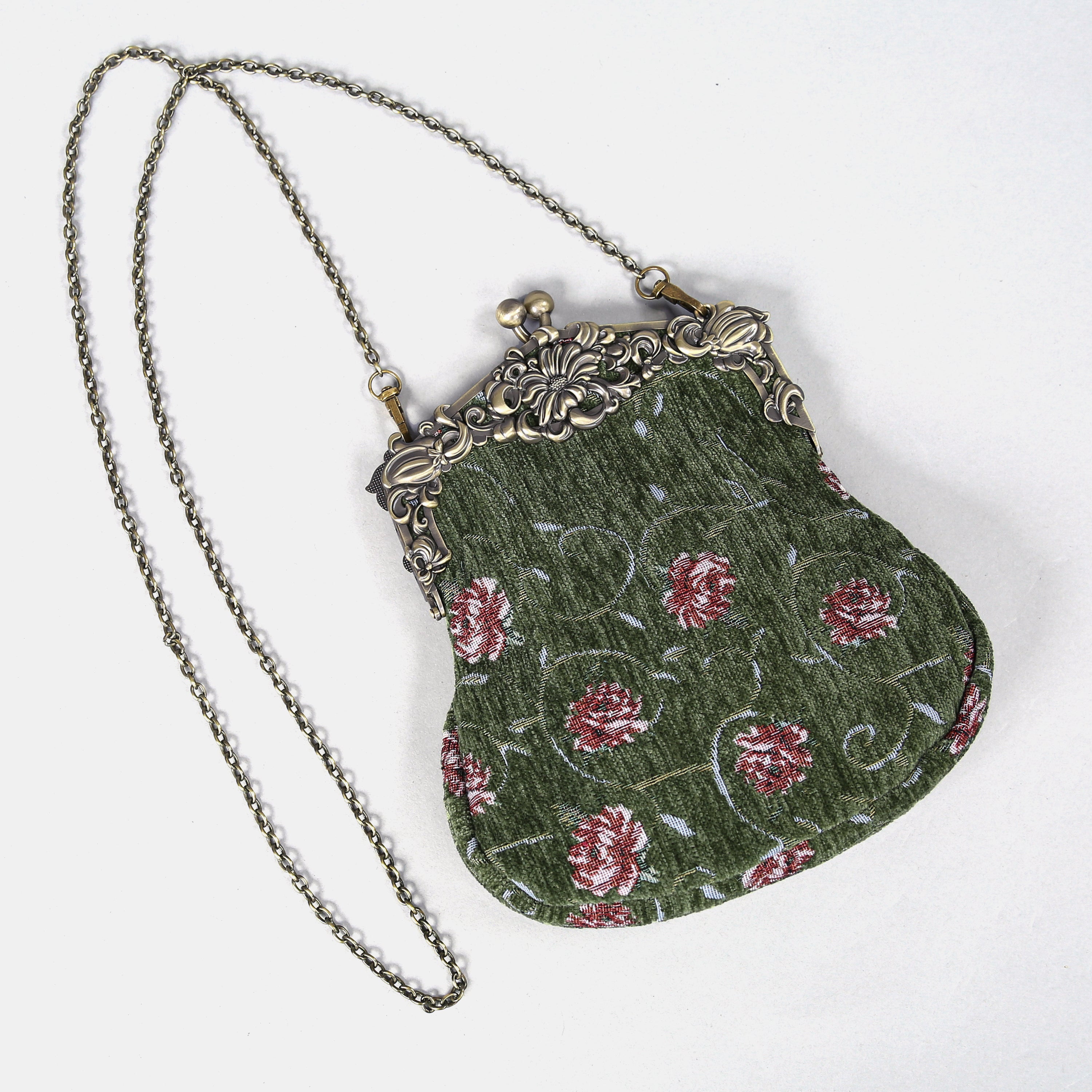 Climbing Rose Arugula Green carpet bag of America with chain
