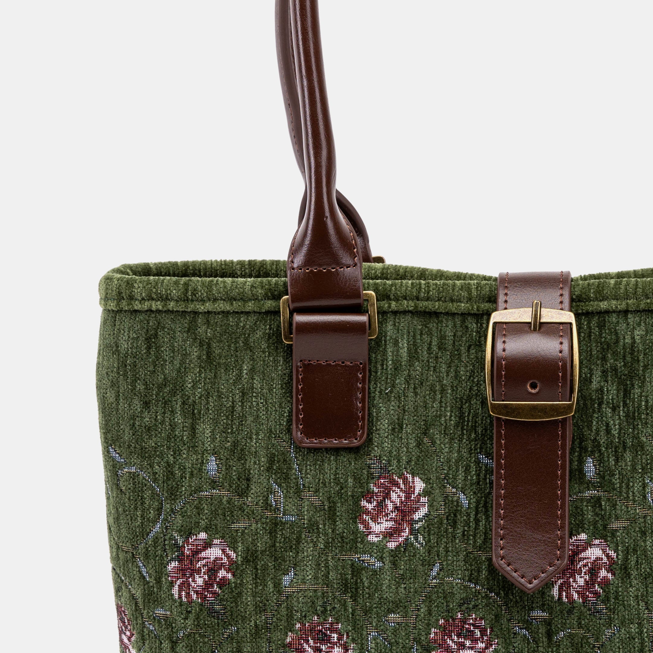 Climbing Rose Arugula Green Everyday Tote Carpetbag of America buckle