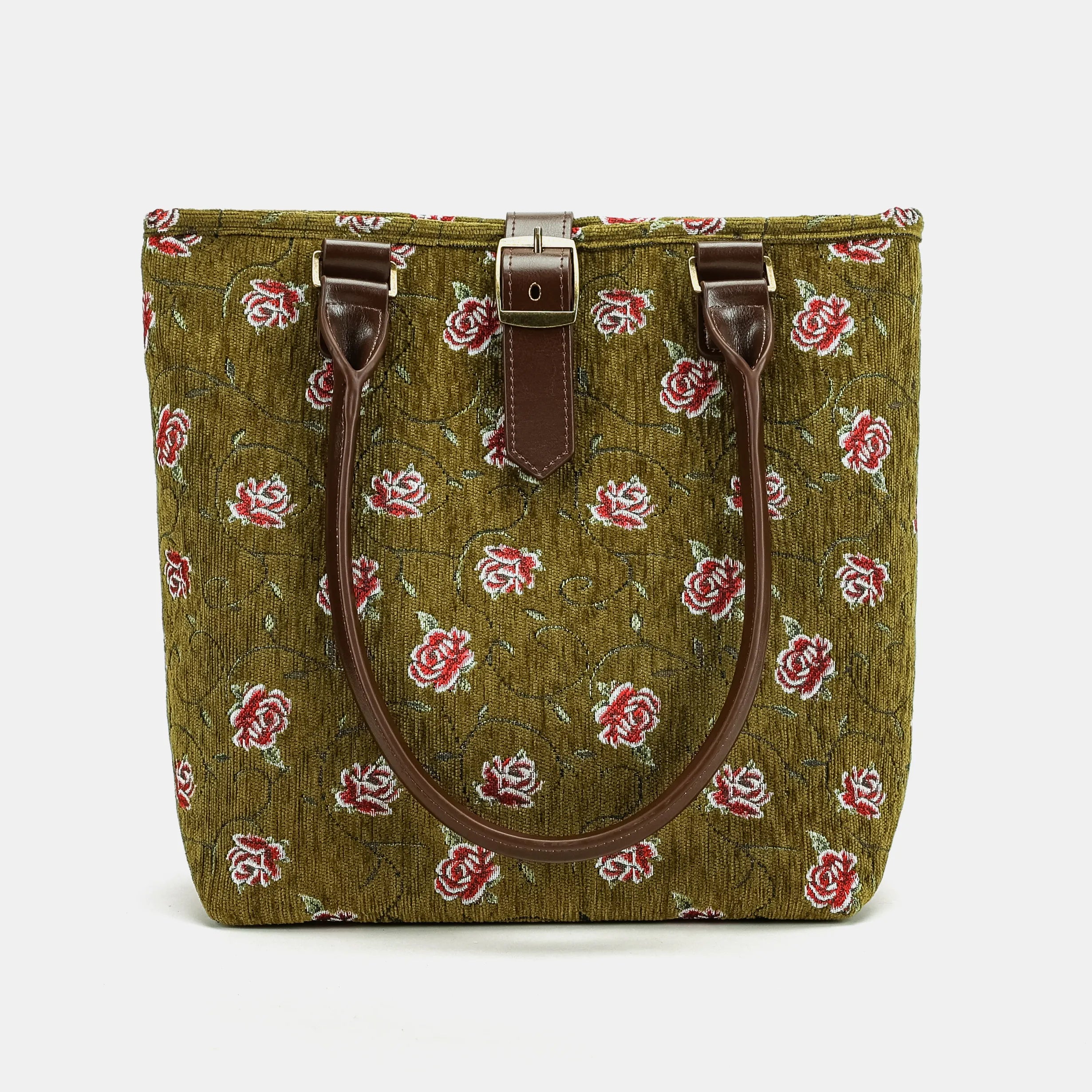 Climbing Rose Avocado Everyday Tote Bag of America with shoulder strap