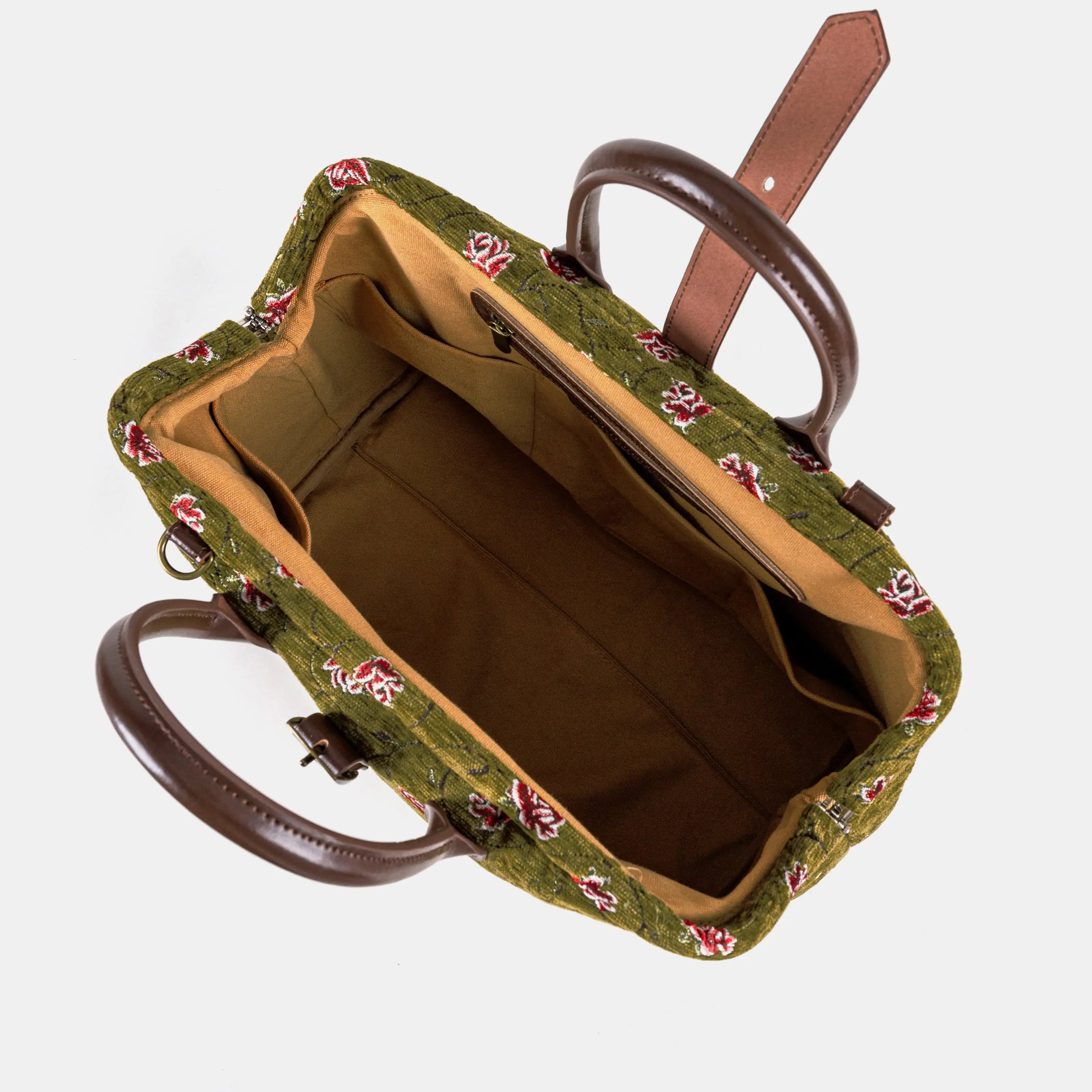 Climbing Rose Avocado Mary Poppins Weekender Carpetbag of America open