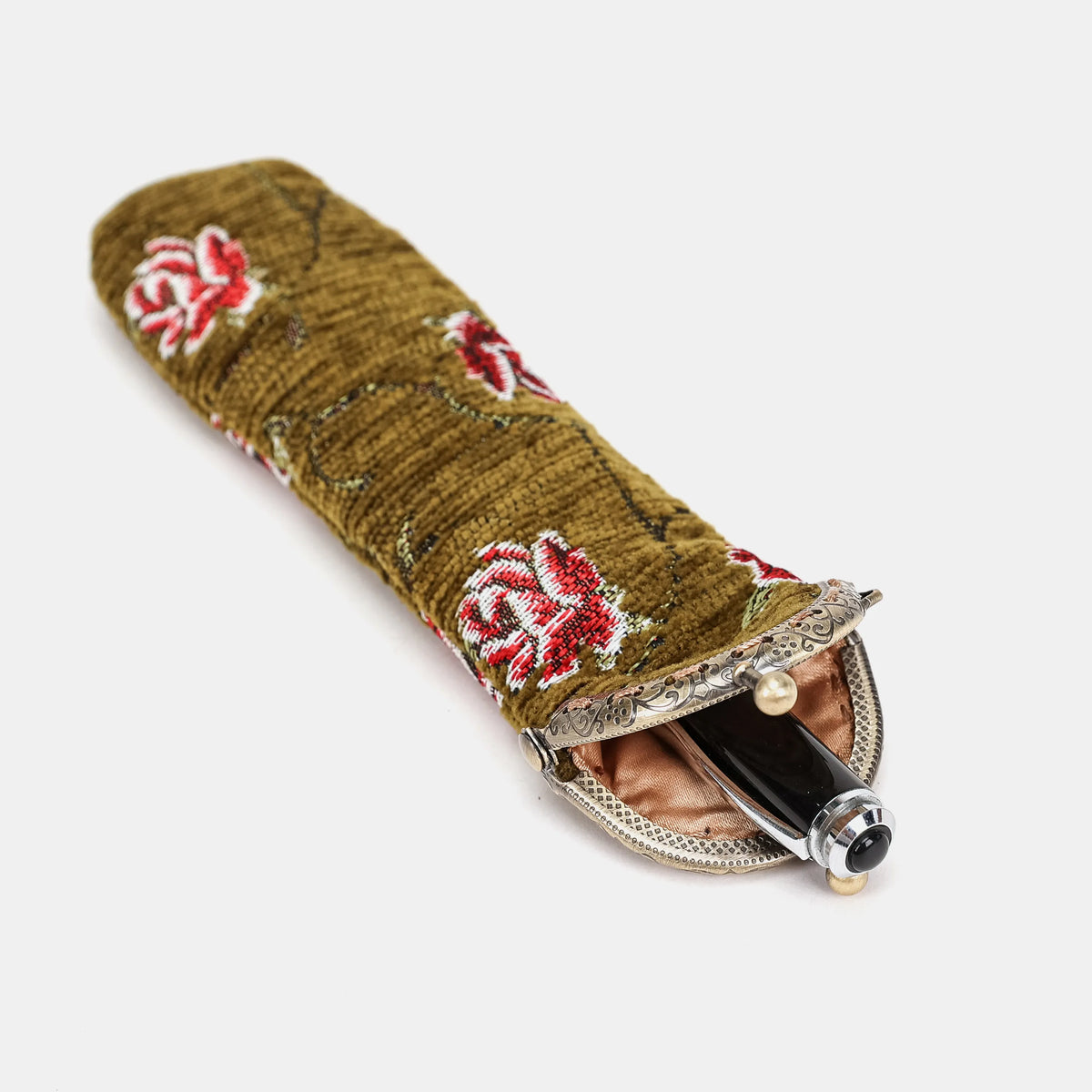 Climbing Rose Avocado Solo Pen Case Carpetbag of America in use