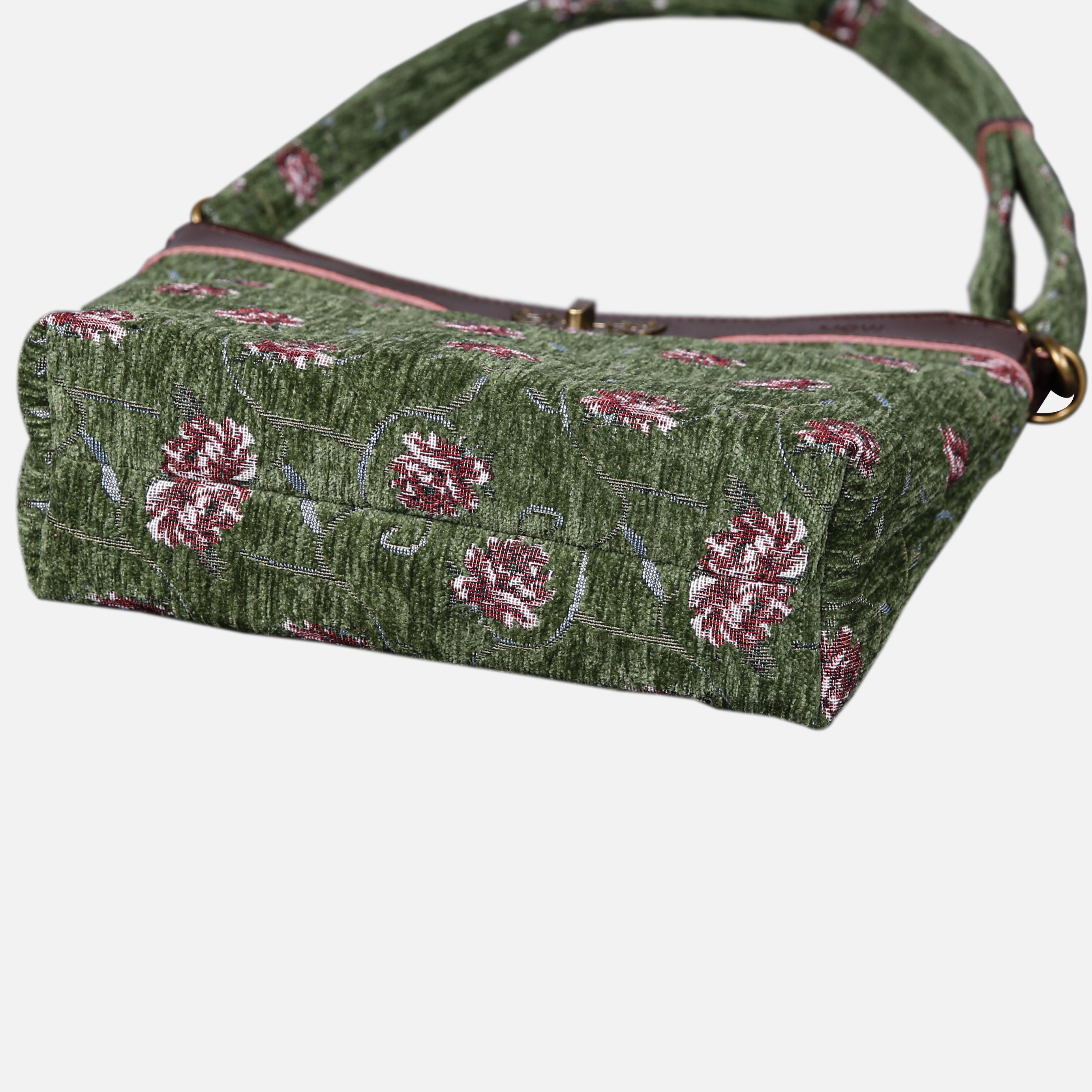 Climbing Rose Carpet Crossbody Bag carpet bag MCW Handmade Arugula Green bottom