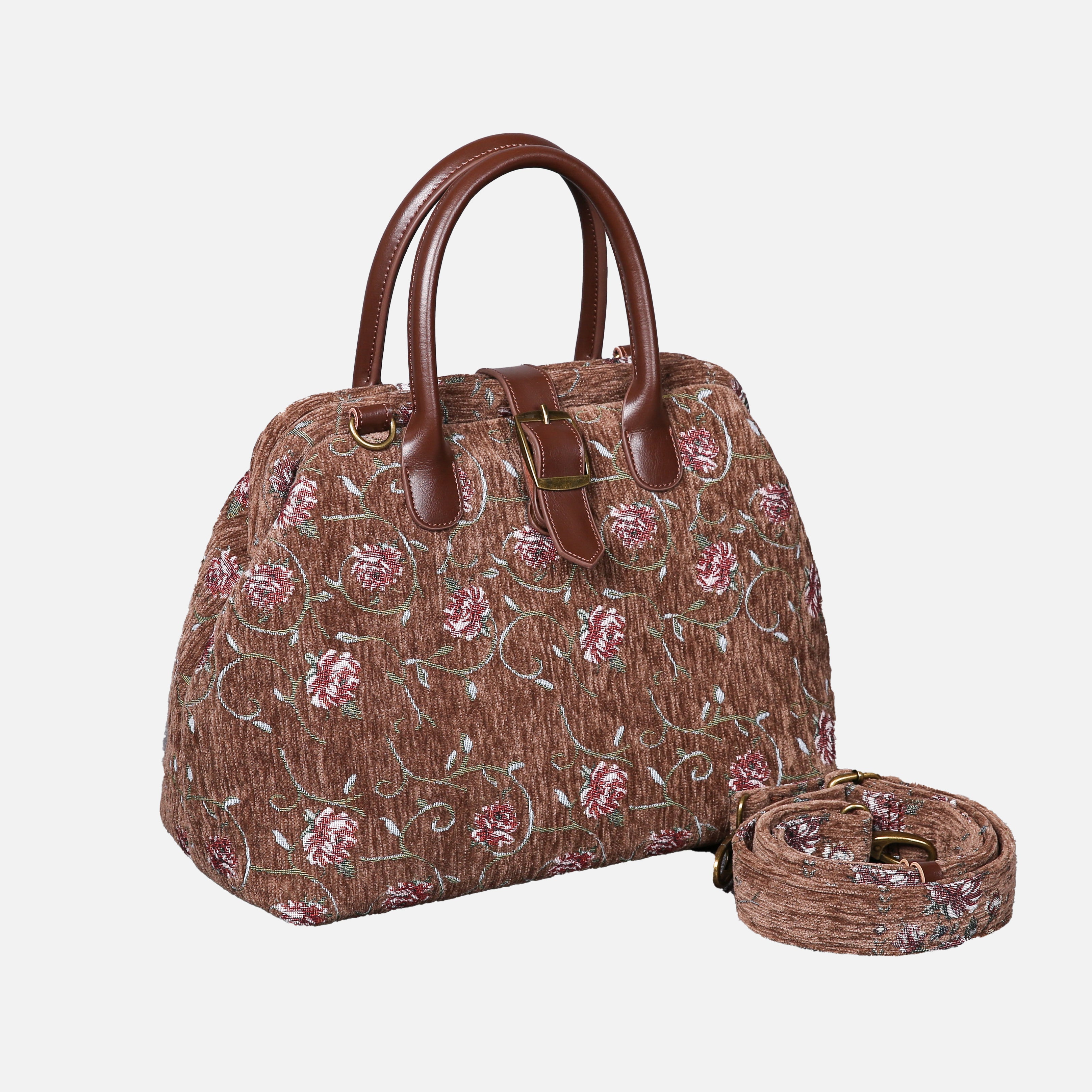 Climbing Rose Carpet Handbag Purse carpet bag MCW Handmade Coffee of America with shoulder strap