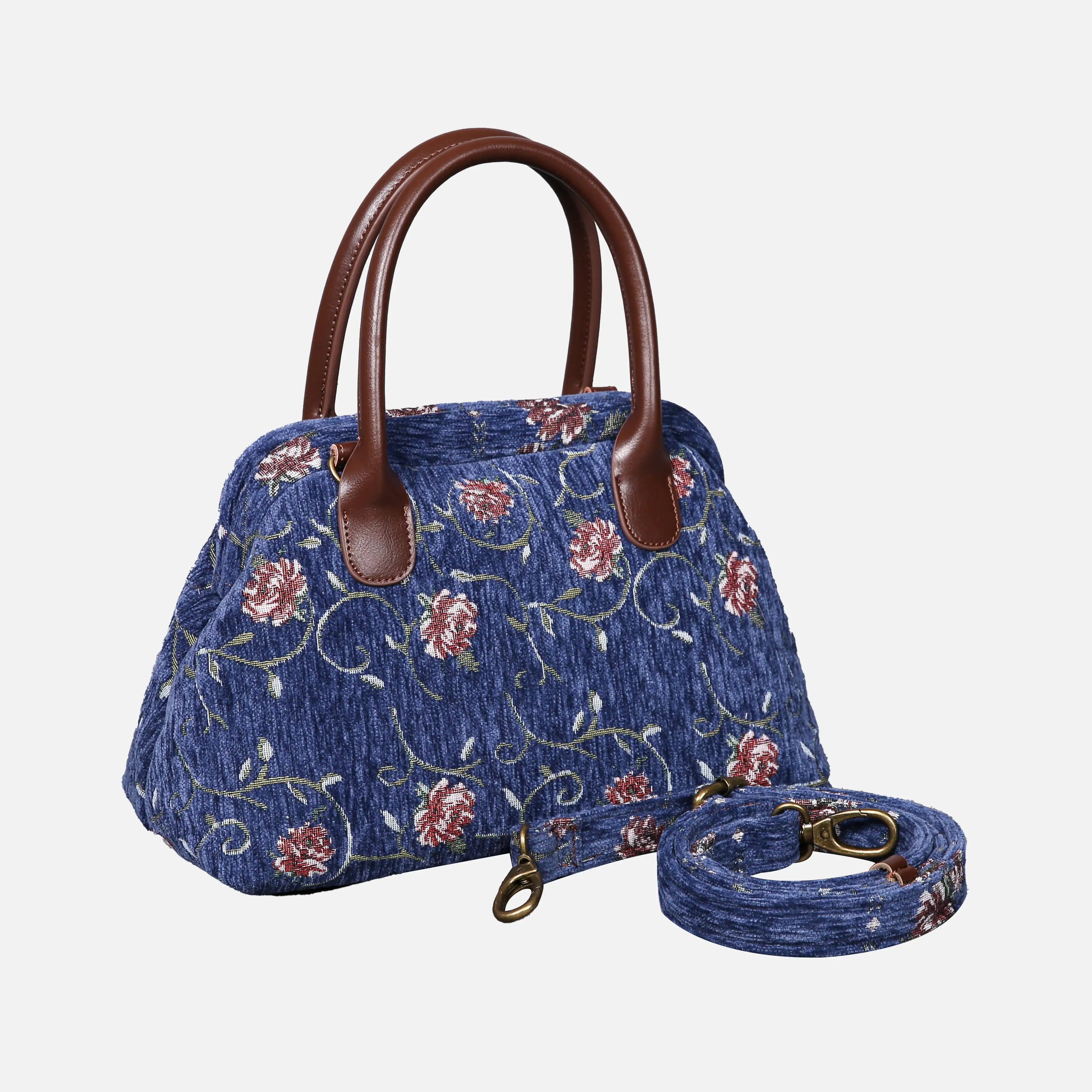 Climbing Rose Carpet Satchel carpet bag MCW Handmade Blue