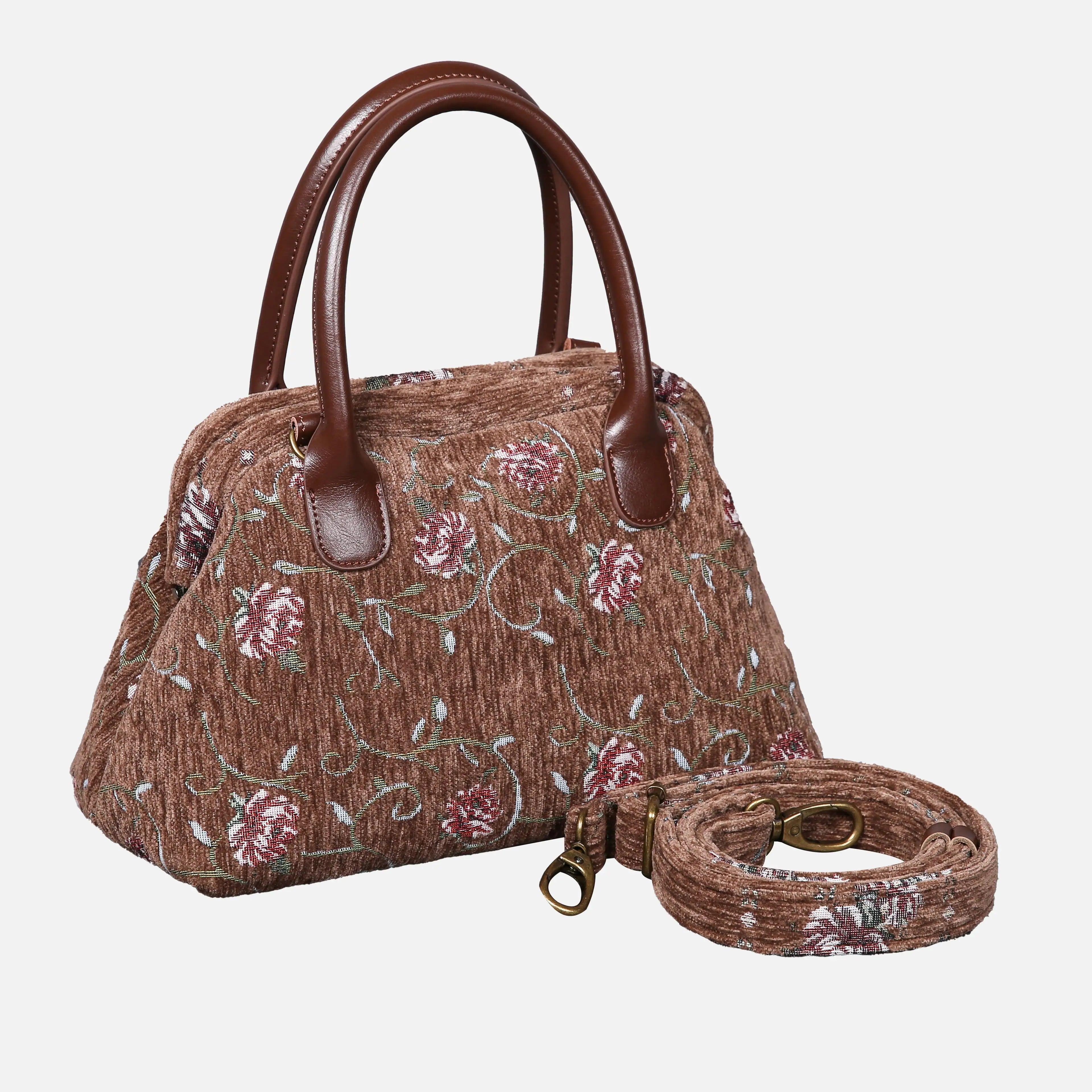 Climbing Rose Carpet Satchel carpet bag MCW Handmade Coffee