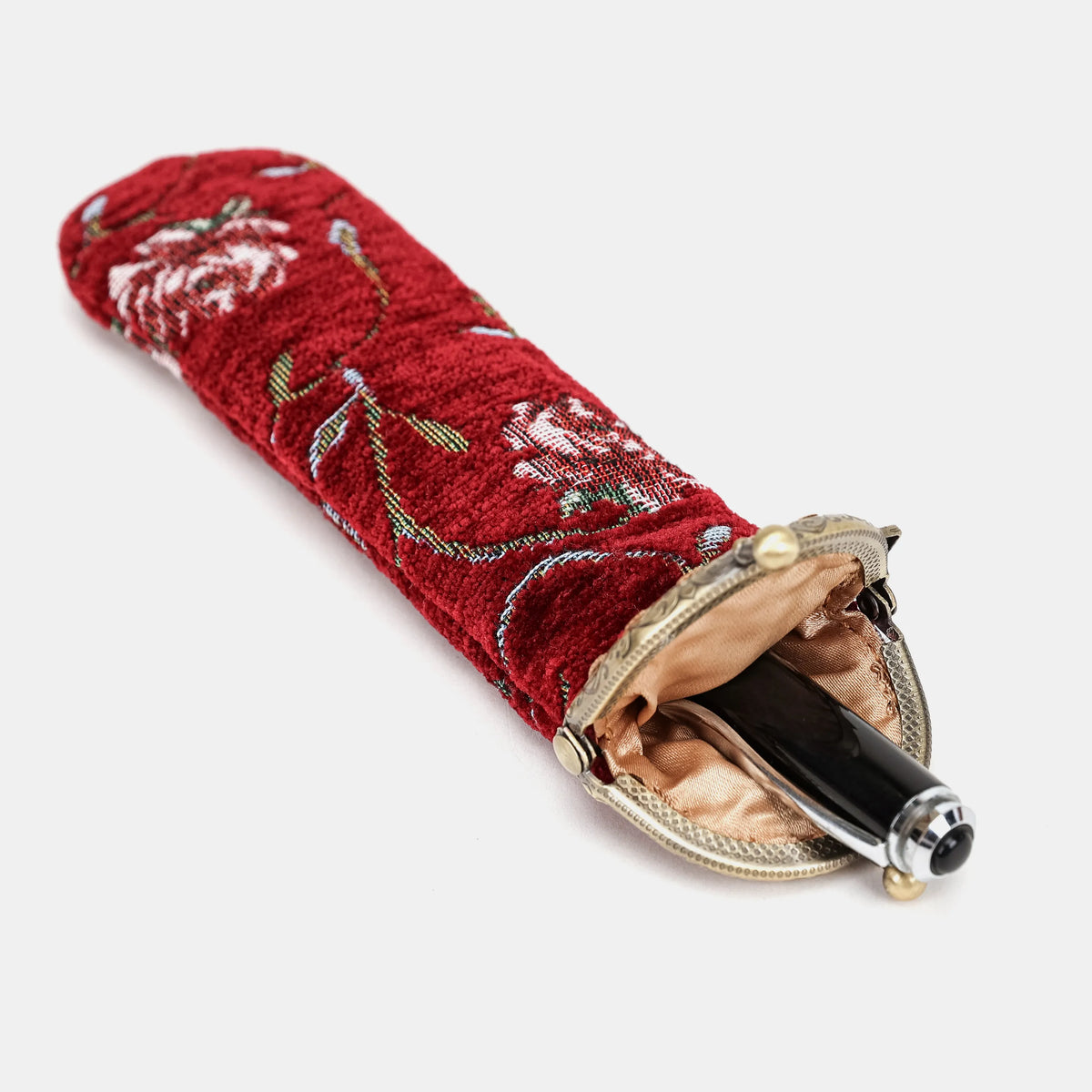 Climbing Rose Red Solo Pen Case Carpetbag of America in use